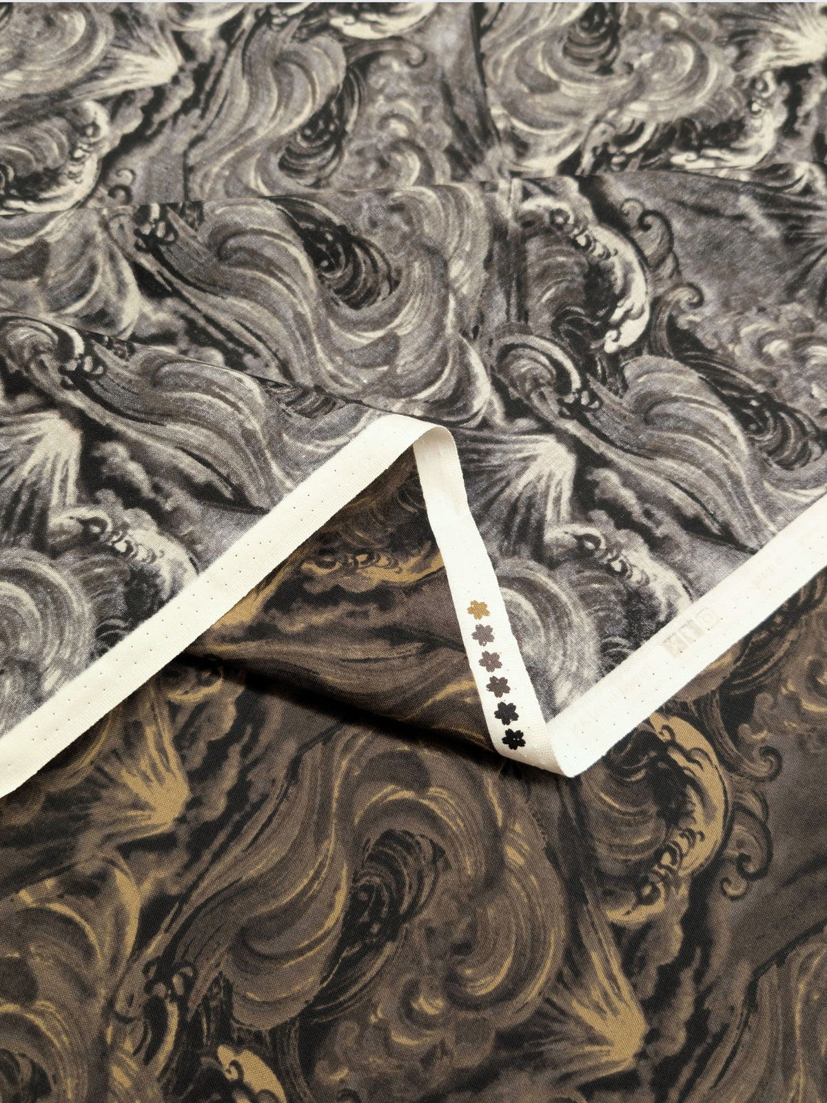 QuiltGate - Cloudy Brushed Ocean Mountains Cotton Sheeting Fabric - Gray Black