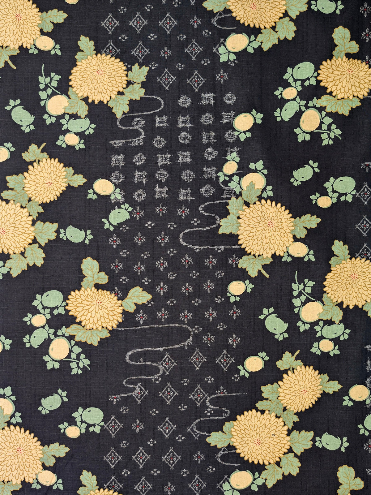 Kobayashi - Chrysanthemums & Patterned Kasumi Cotton Dobby Fabric - Blue