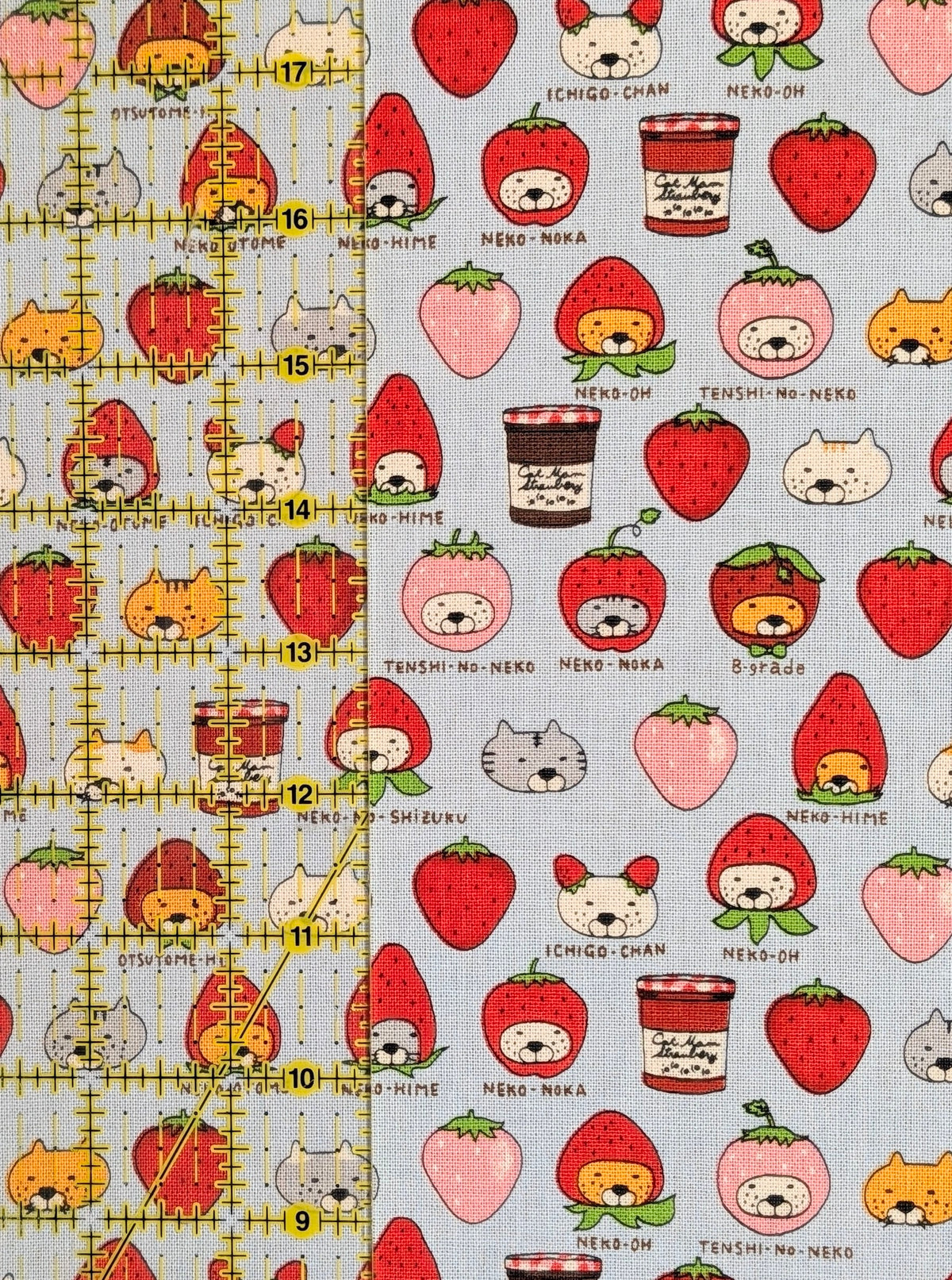 Kobayashi - Neko Strawberry Jam Cotton Linen Oxford Canvas Fabric - Blue