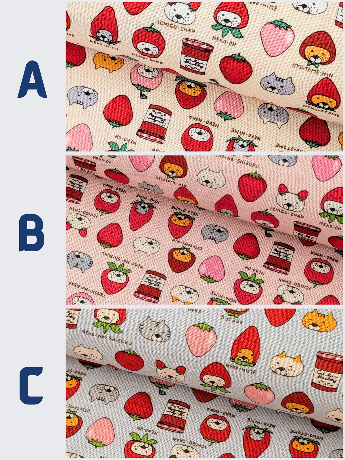 Kobayashi - Neko Strawberry Jam Cotton Linen Oxford Canvas Fabric - Blue