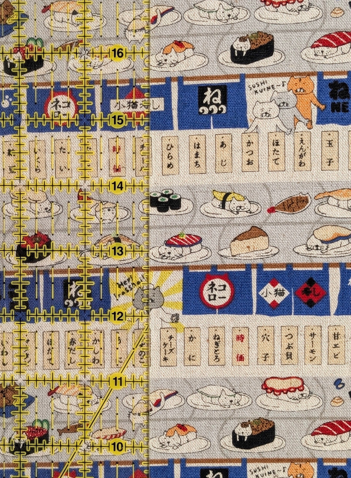 Kobayashi - Neko Sushi Train Cotton Linen Oxford Canvas Fabric - Blue