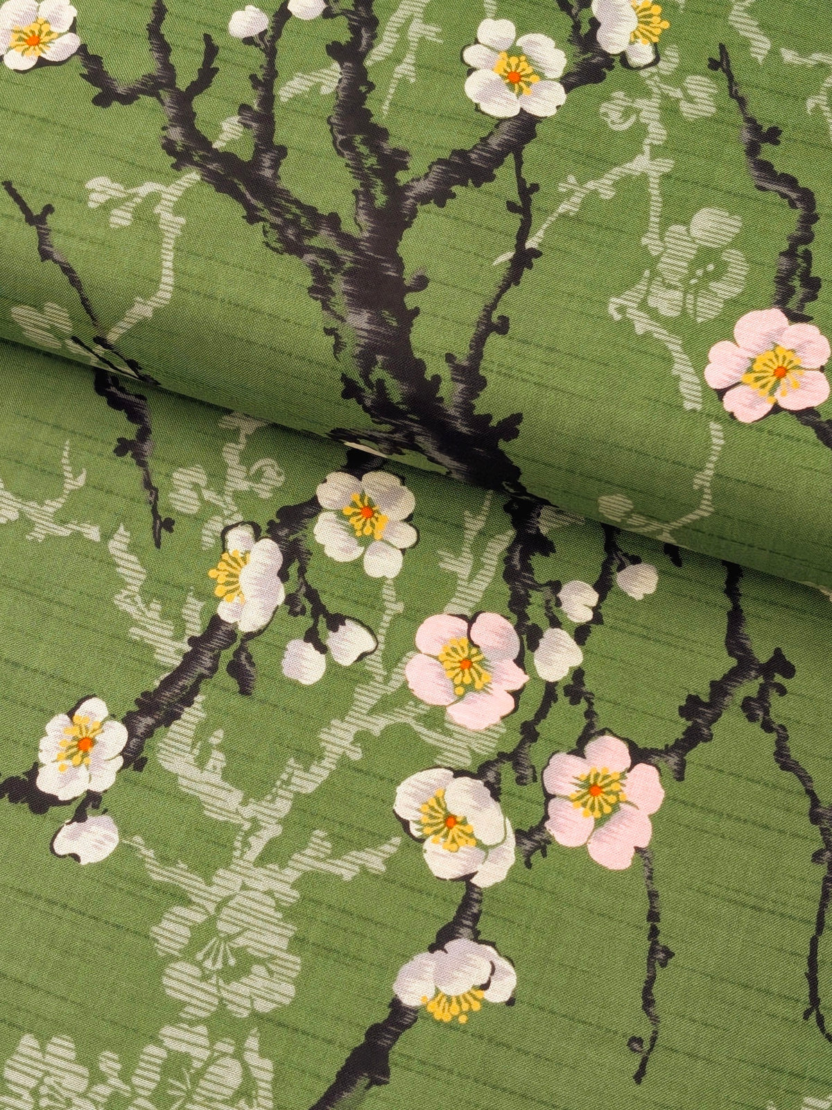 Kokka - Sakura Branches Cotton Sheeting Fabric - Green
