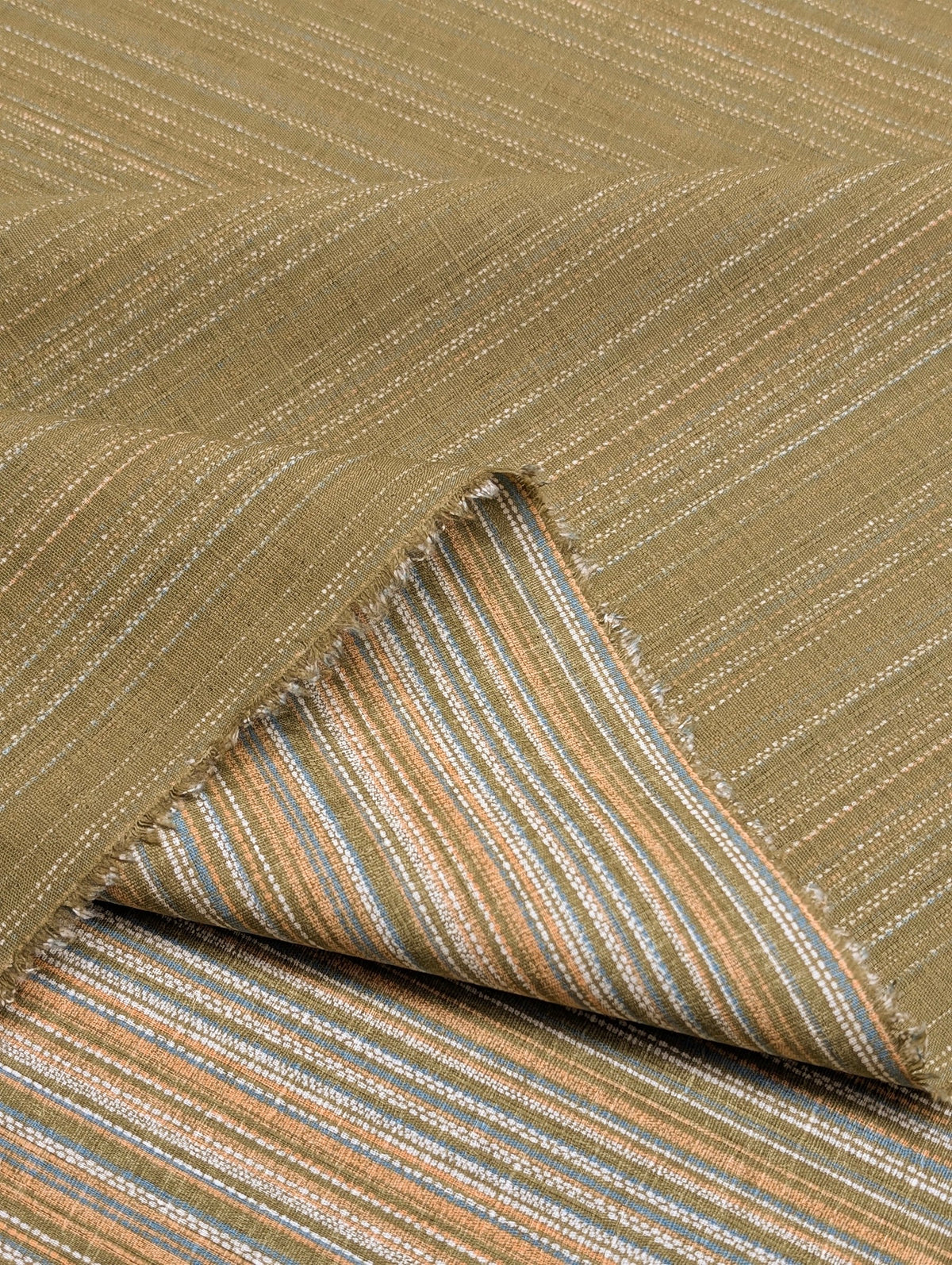 Morikiku - Textured Stripe Cotton Dobby Fabric - Green