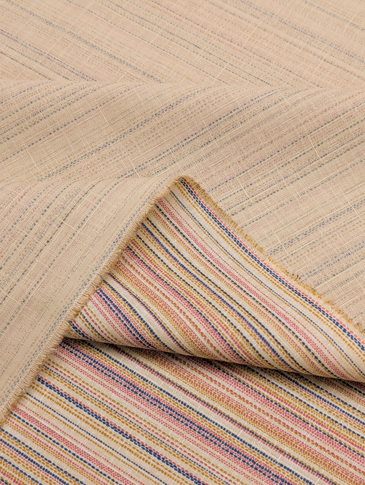 Morikiku - Textured Stripe Cotton Dobby Fabric - Beige