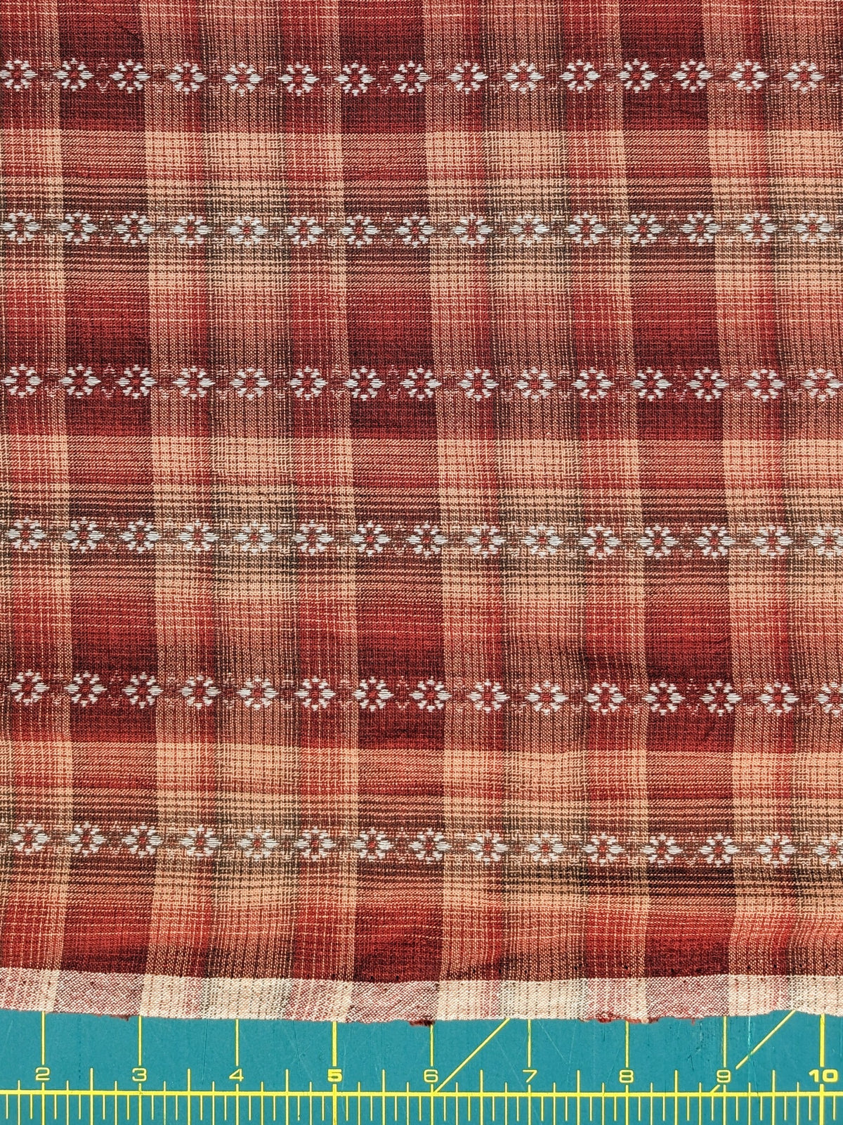 MYD - Daisy Chain Glen Check Plaid Yarn Dyed Cotton Fabric - Red and Beige