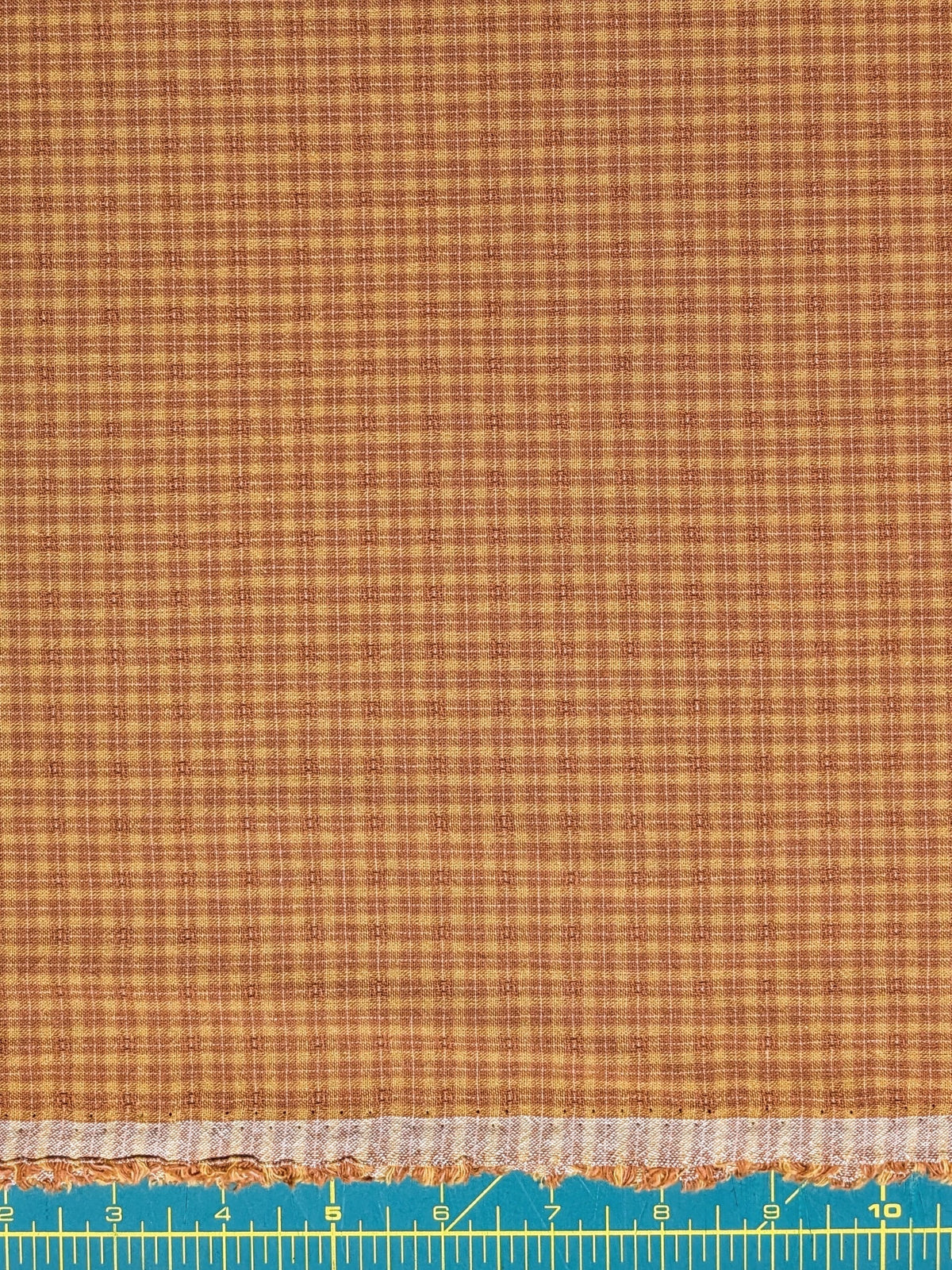 MYD - Textured Tattersall Plaid Yarn Dyed Cotton Fabric - Marigold and Pumpkin