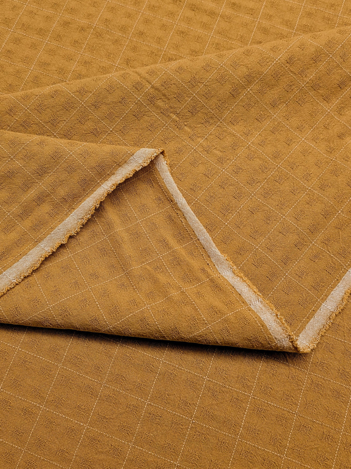 MYD - Textured Windowpane Plaid Yarn Dyed Cotton Fabric - Yellow