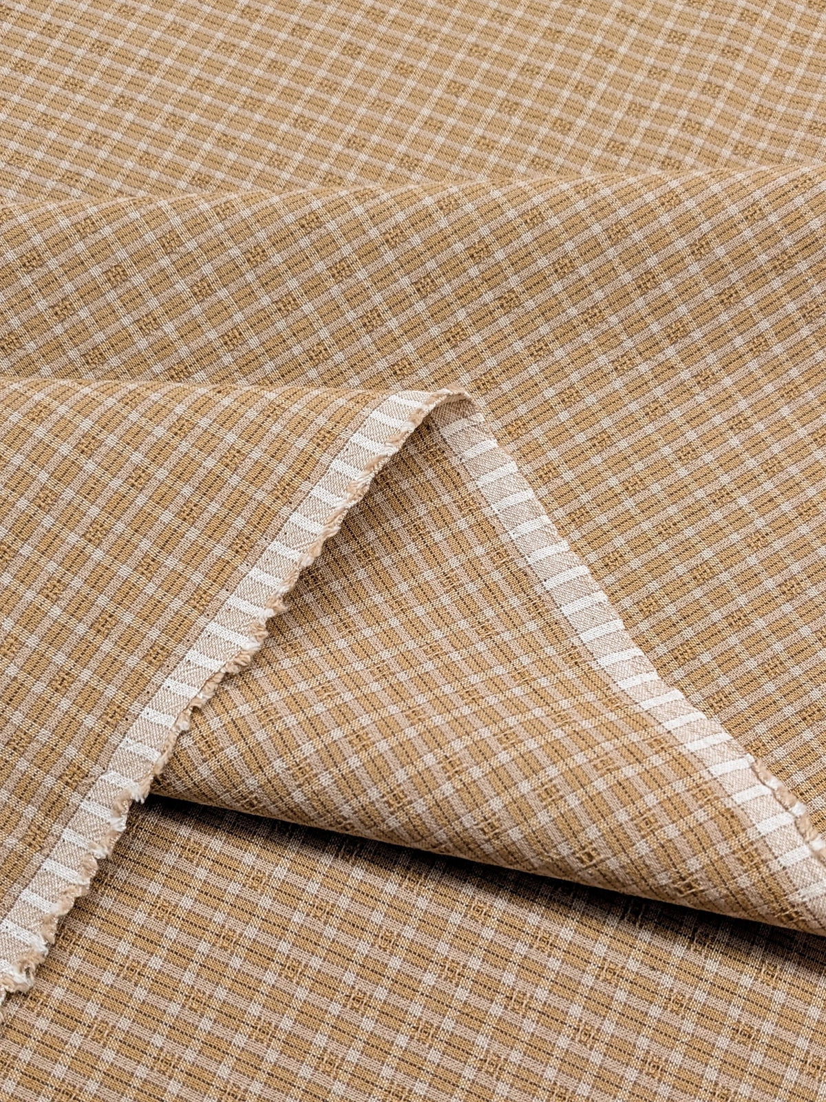 MYD - Textured Tattersall Plaid Yarn Dyed Cotton Fabric - Yellow Beige