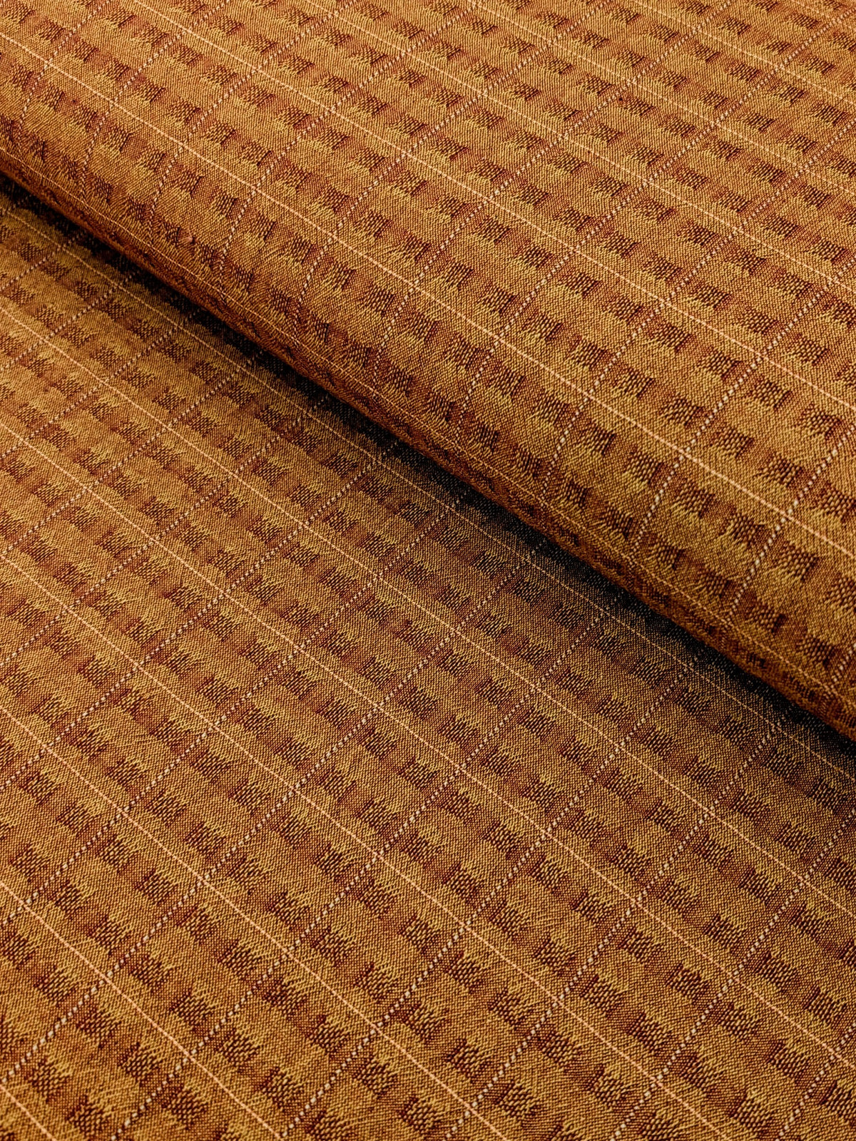 MYD - Textured Windowpane Plaid Yarn Dyed Cotton Fabric - Burnt Orange