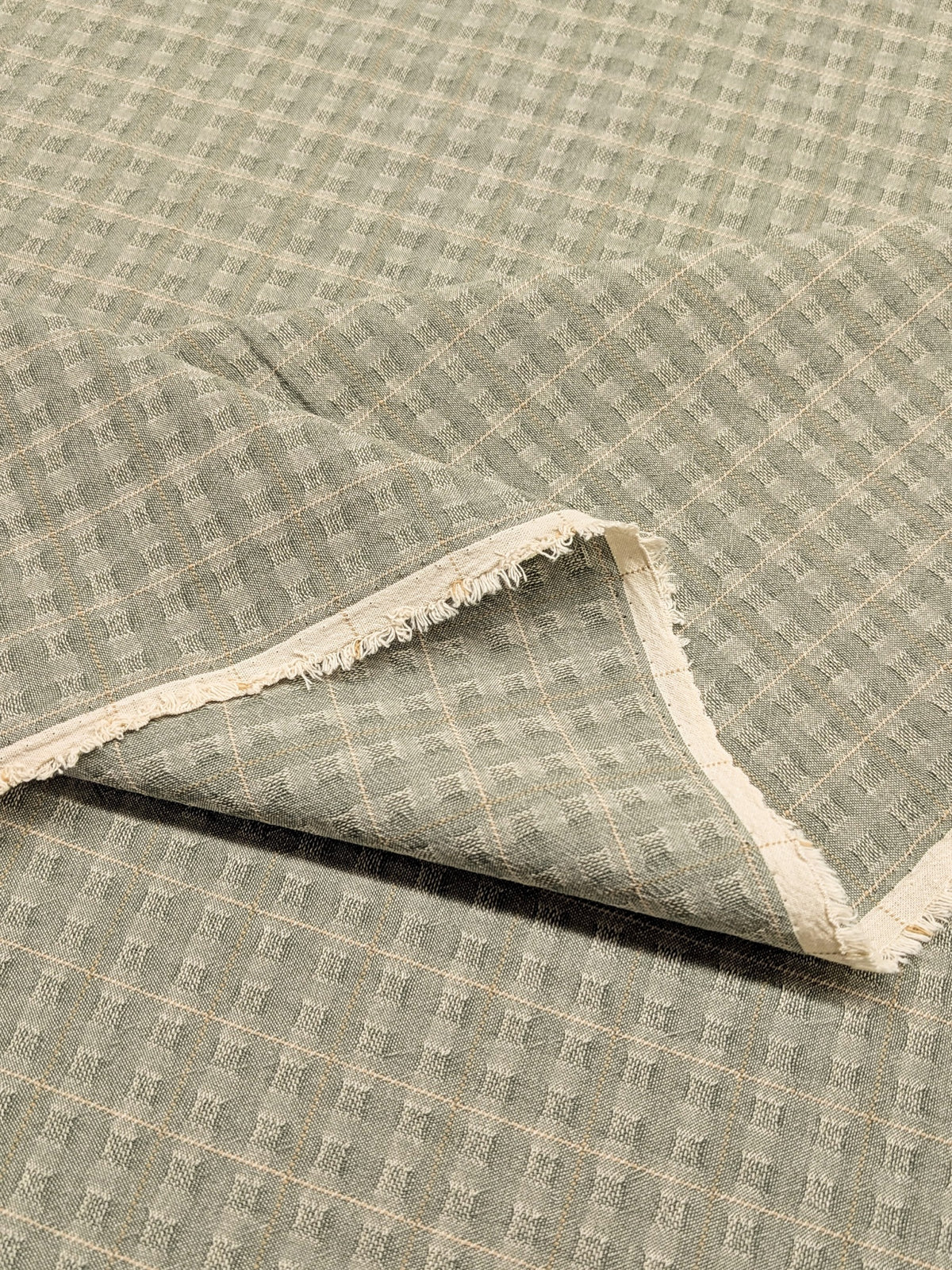 MYD - Textured Windowpane Plaid Yarn Dyed Cotton Fabric - Light Green