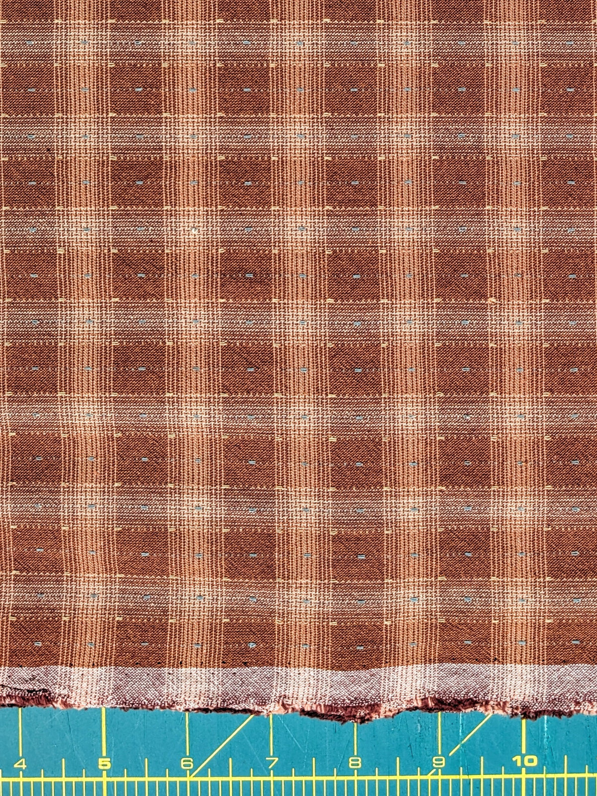 MYD - Dotted Texture Cotton Gingham Plaid Yarn Dyed Fabric - Brick and Cream