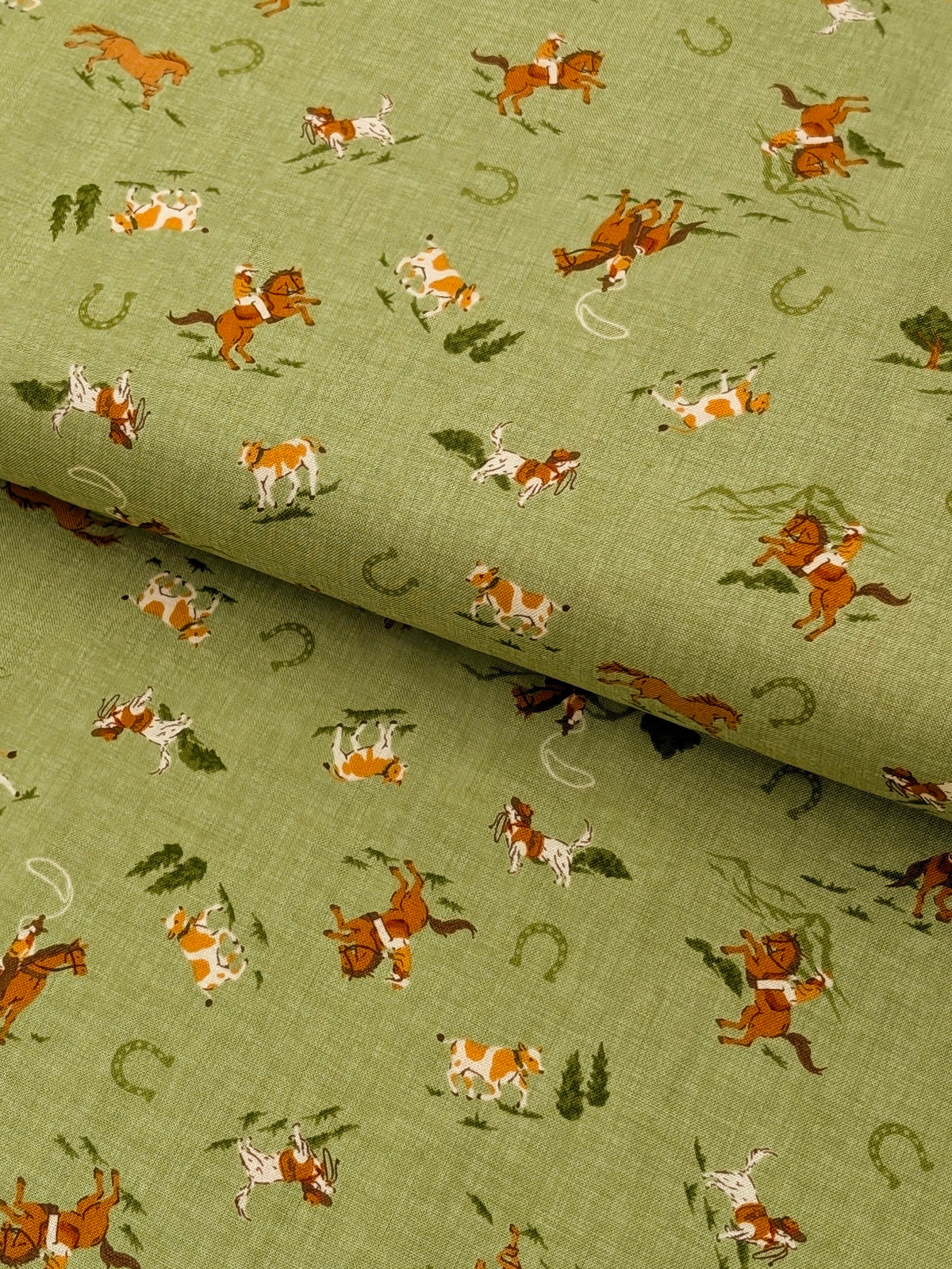 Vancet - Old Western Feed Sack Print Cotton Fabric - Green