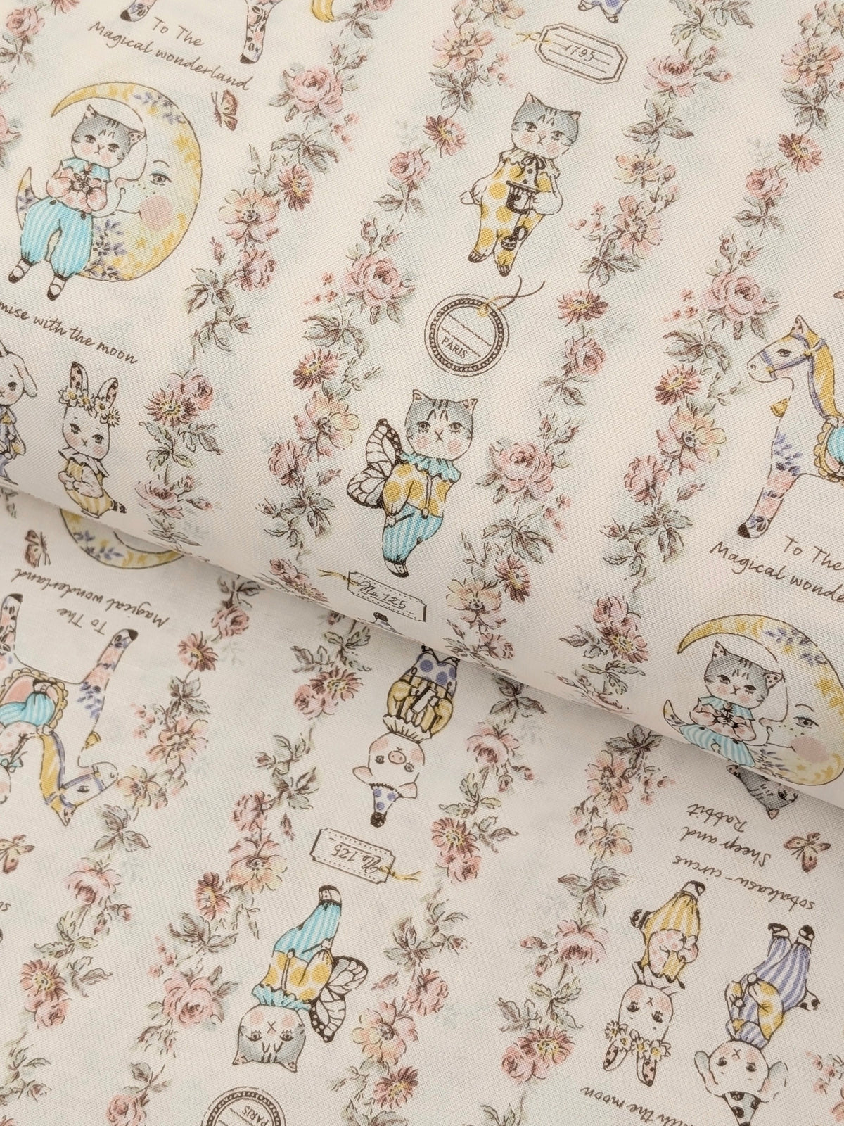 Yuwa - Magical Wonderland Baby Animals Cotton Sheeting Fabric - White