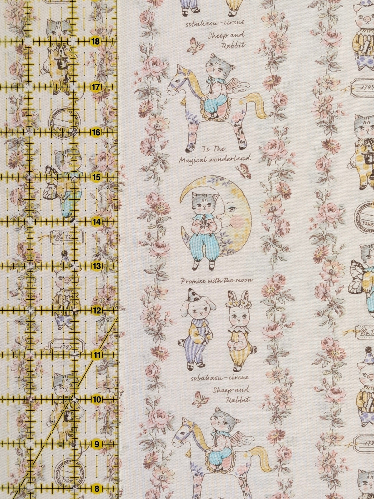 Yuwa - Magical Wonderland Baby Animals Cotton Sheeting Fabric - White