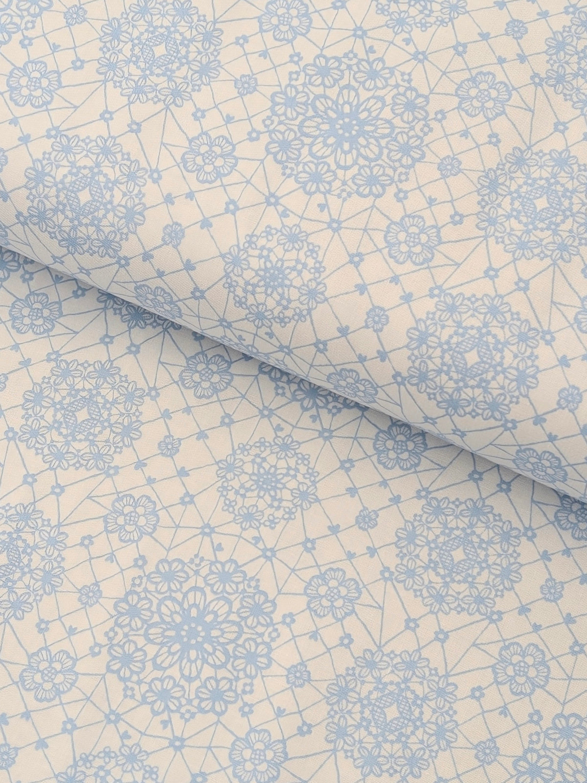 Yuwa - Floral Lace Print Cotton Sheeting Fabric - Light Blue