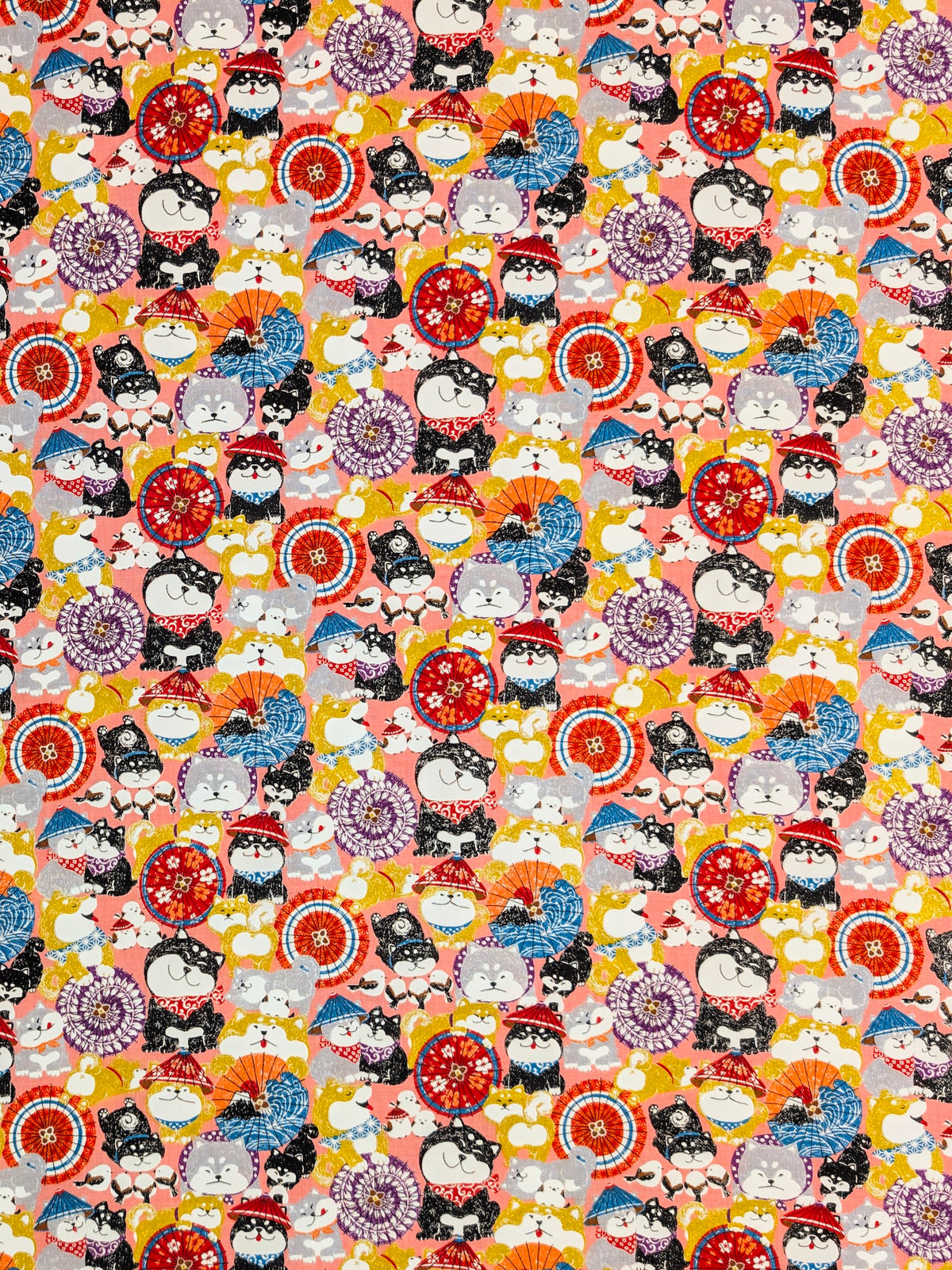 CoCo - Shiba & Parasols Cotton Shirting Fabric - Pink REMNANT
