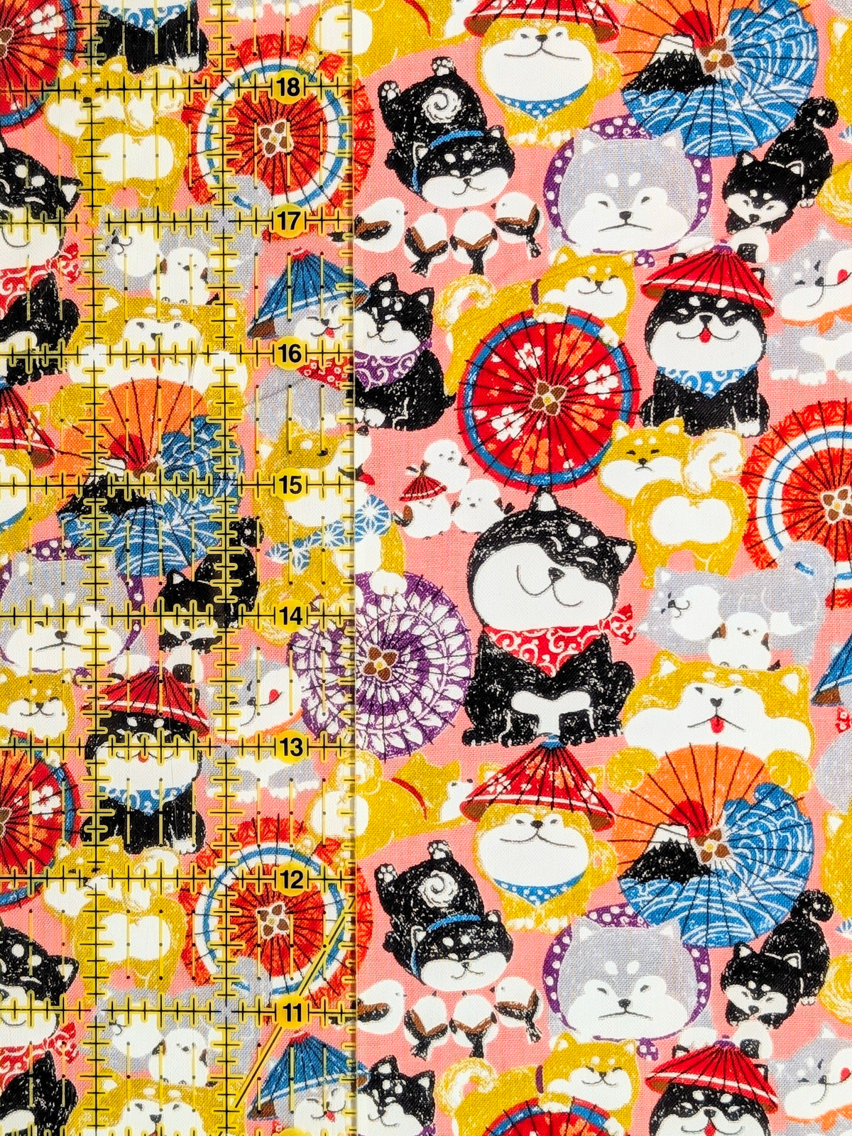 CoCo - Shiba & Parasols Cotton Shirting Fabric - Pink REMNANT