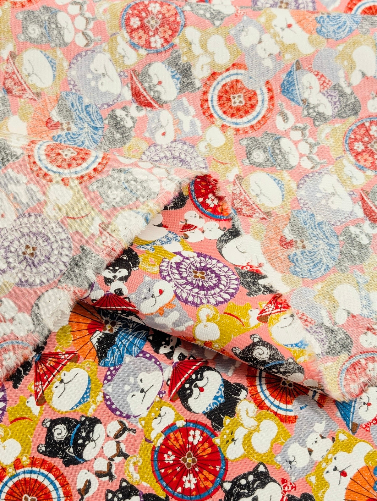 CoCo - Shiba & Parasols Cotton Shirting Fabric - Pink REMNANT
