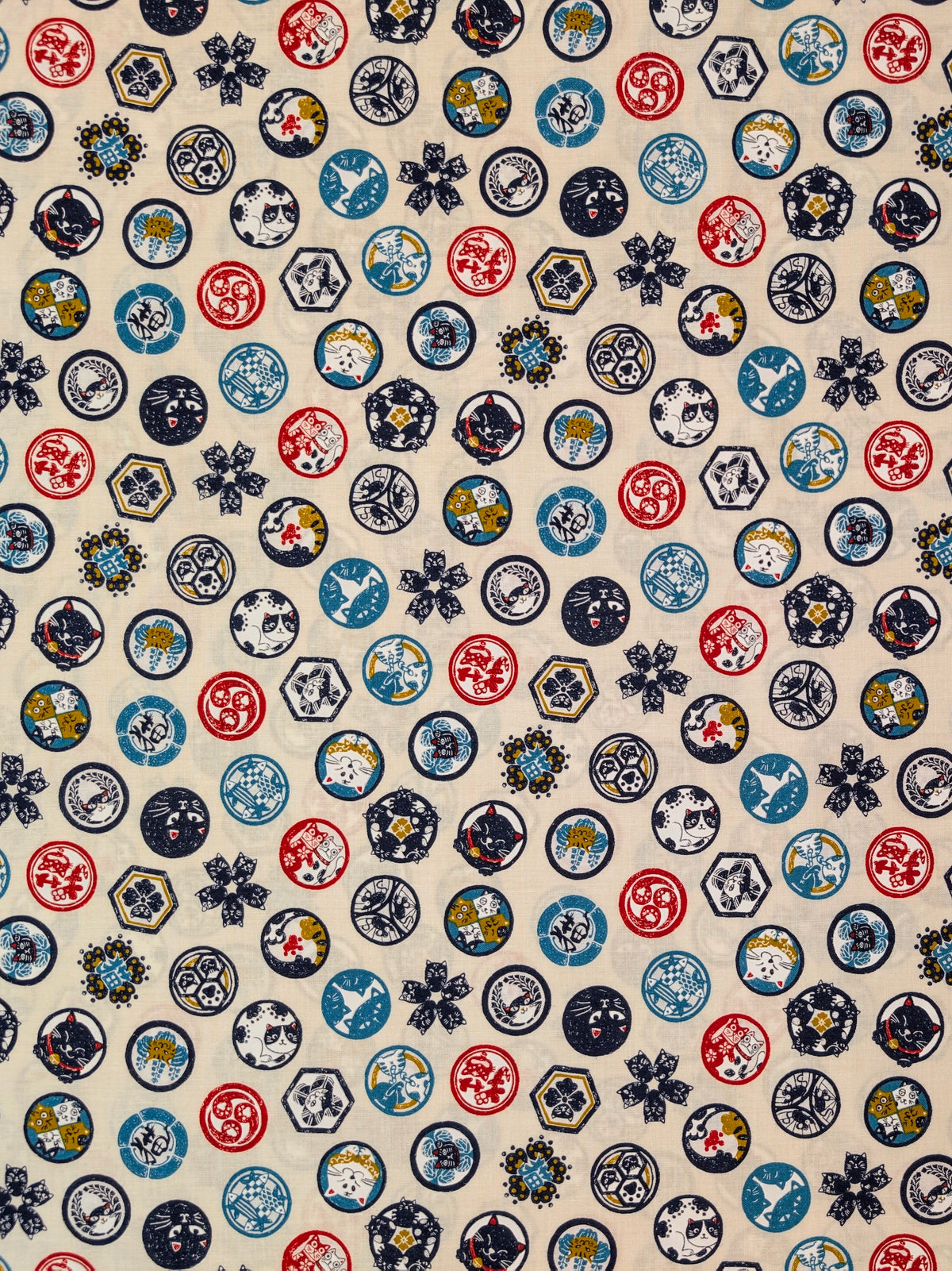 CoCo - Cat Crests Cotton Shirting Fabric - Beige