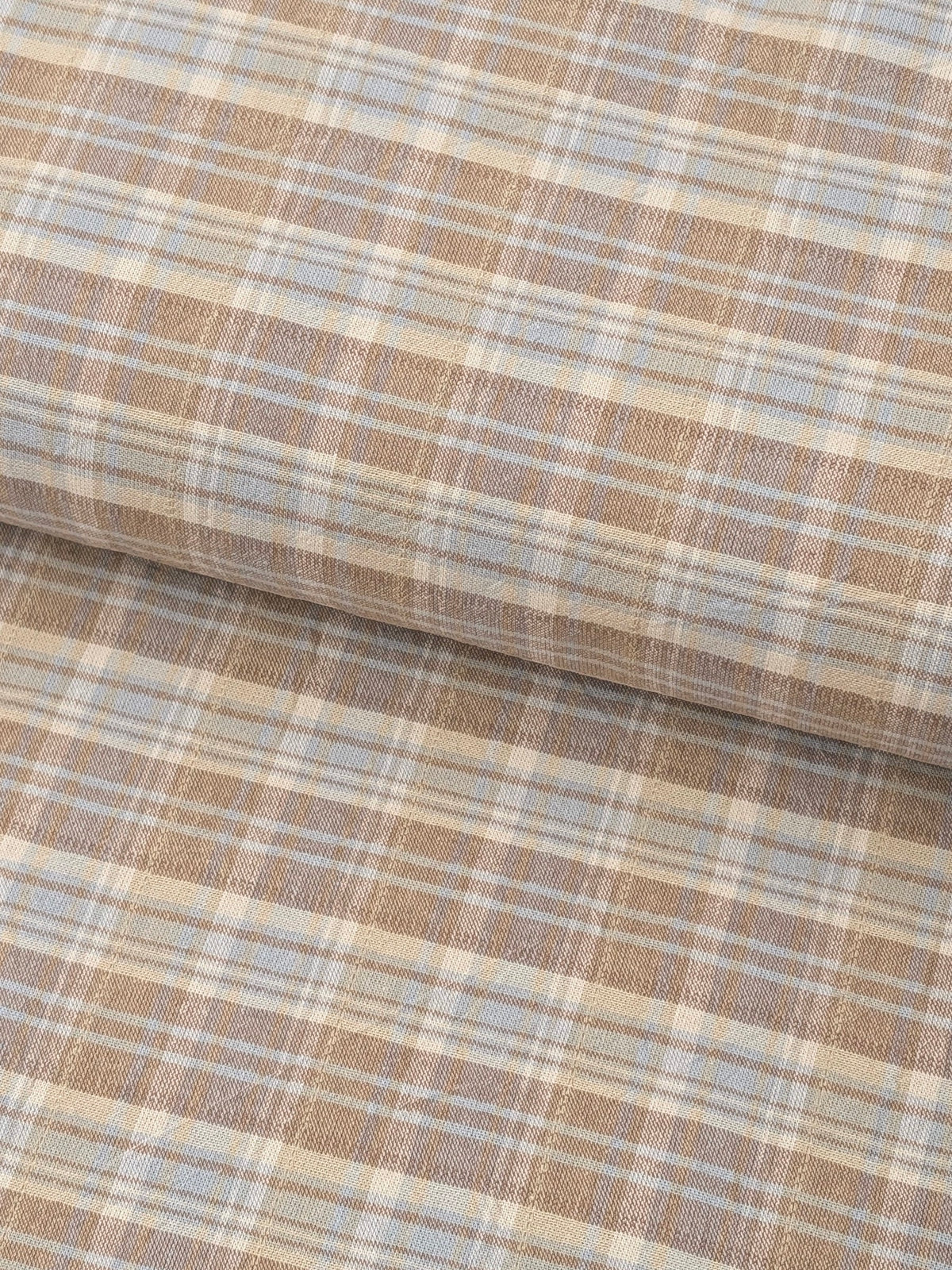 Textile Pantry - Madras Plaid Yarn Dyed Cotton Fabric - Pale Brown & Blue