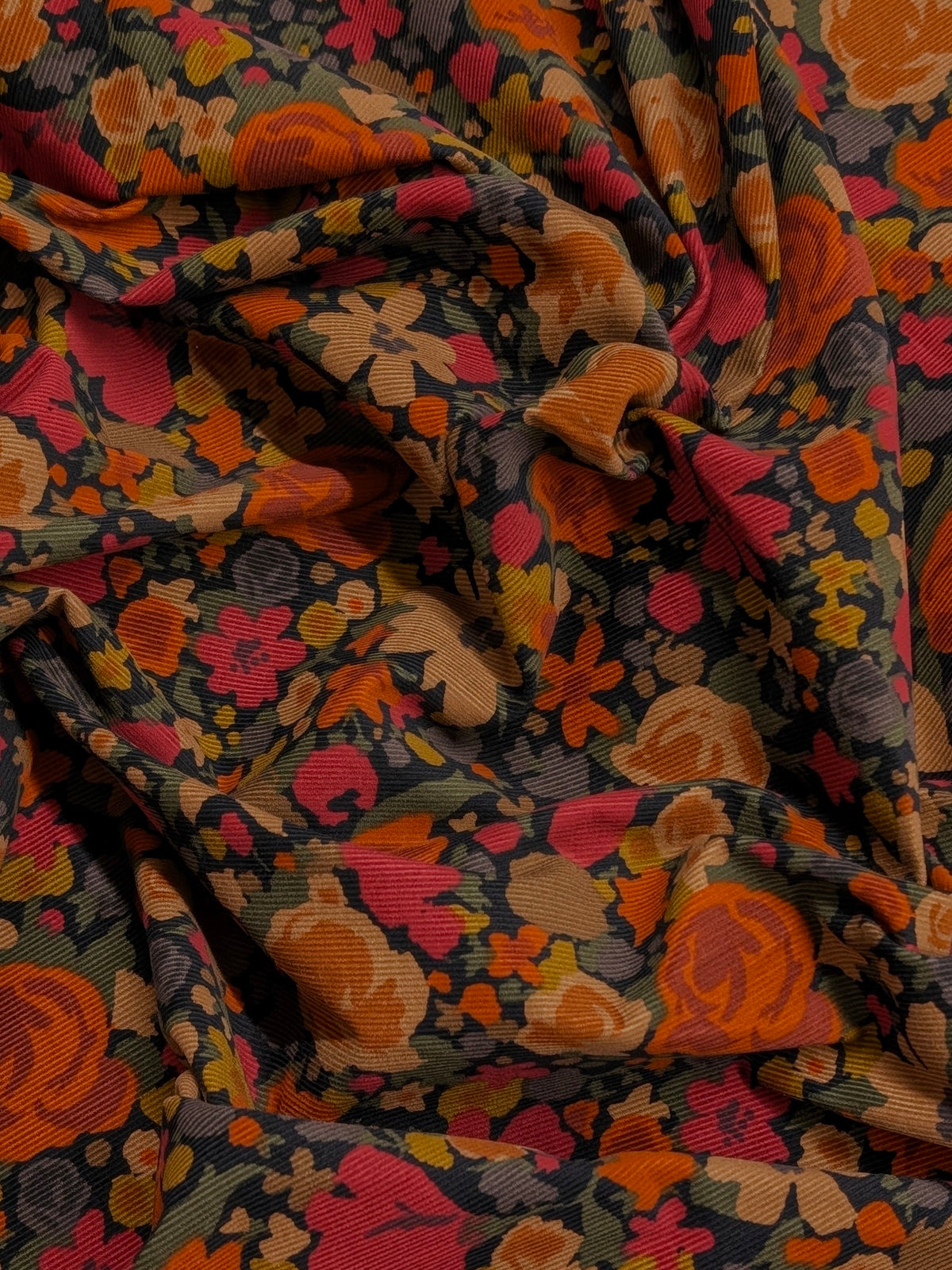 Hokkoh - Block Flower Meadow Cotton Needlecord Corduroy Fabric - Black