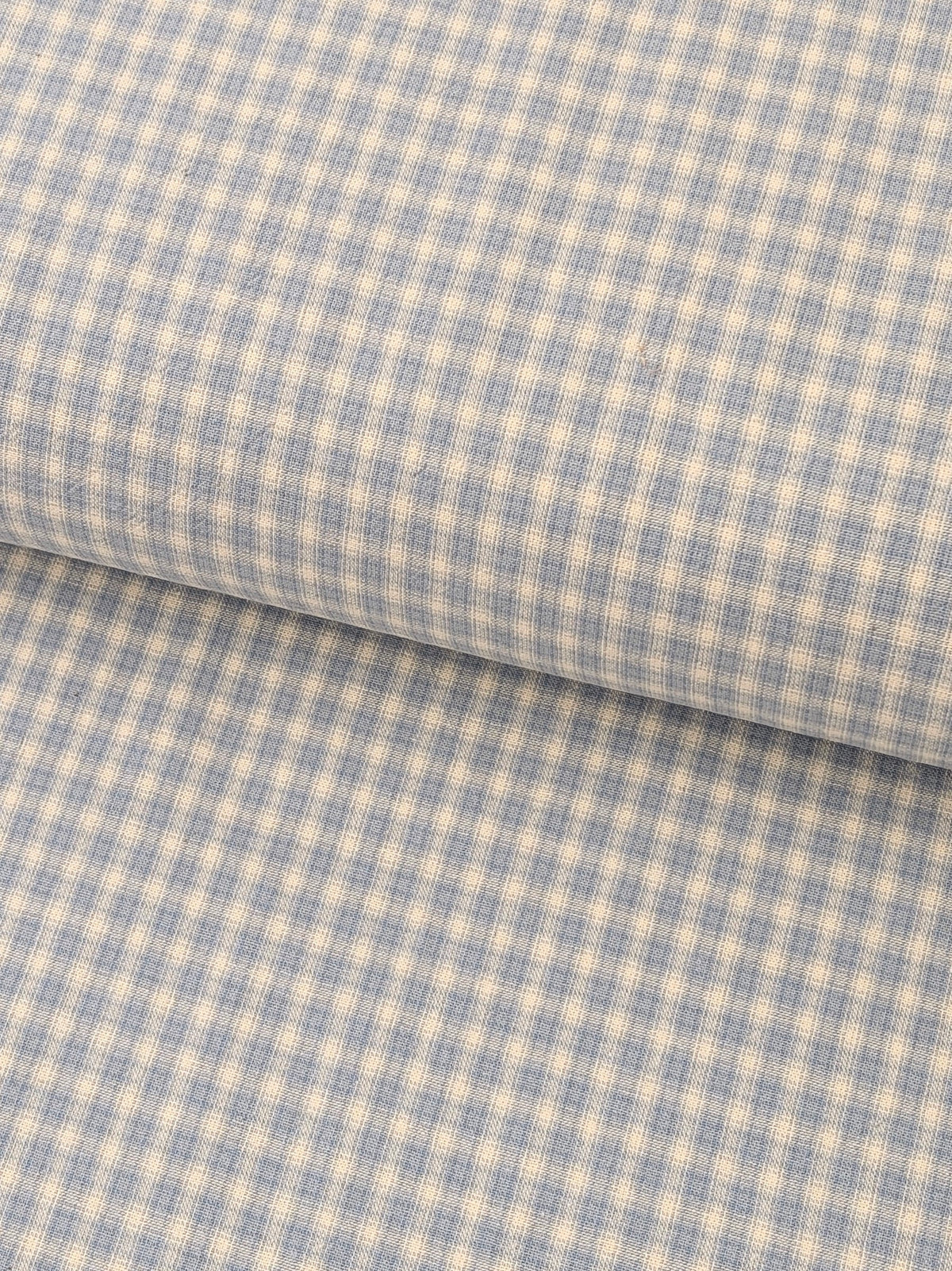 Handworks - Small Gingham Check Yarn Dyed Cotton Fabric - Light Blue