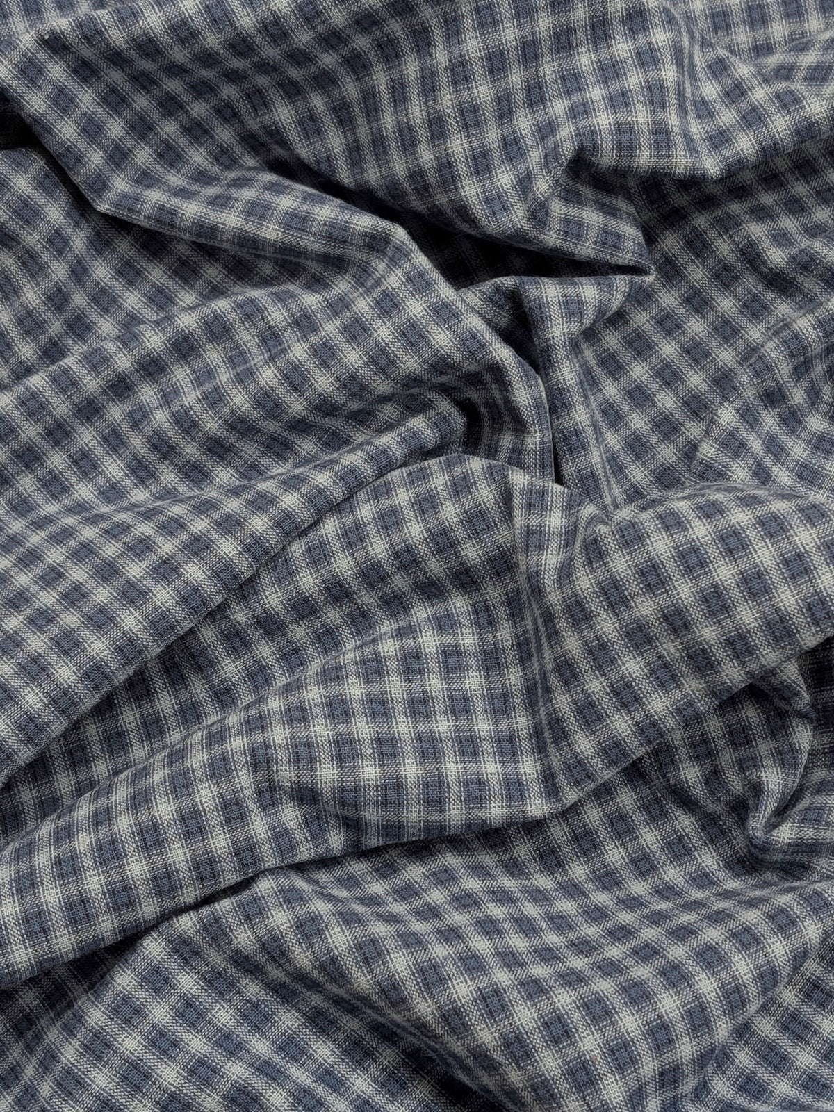 Handworks - Small Gingham Check Yarn Dyed Cotton Fabric - Medium Blue