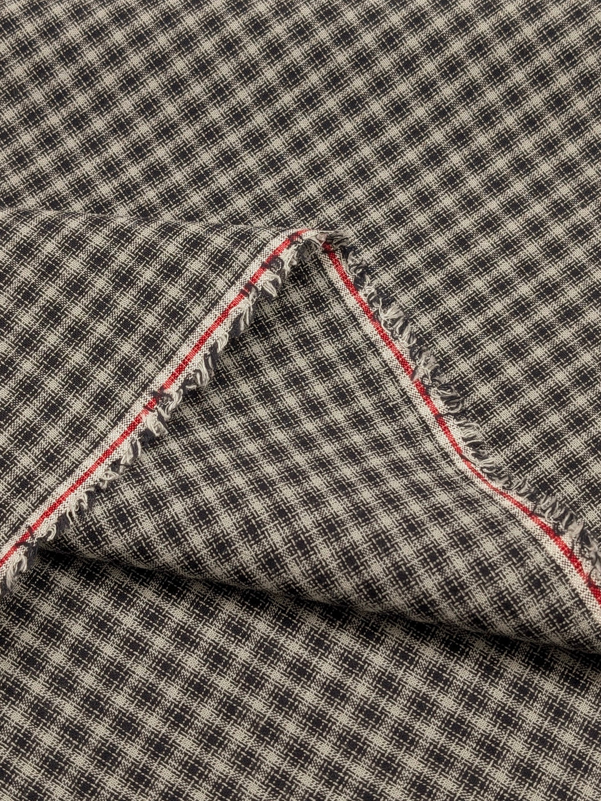 Handworks - Small Gingham Check Yarn Dyed Cotton Fabric - Gray & Black