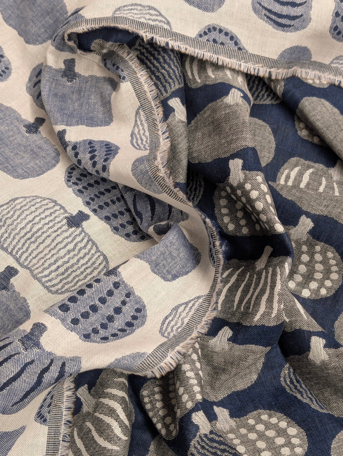 Kobayashi - Pumpkin Double Sided Jacquard Cotton Fabric - Blue & Beige
