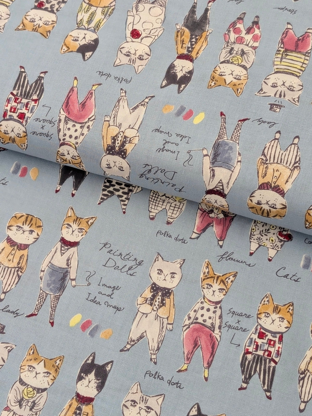 Yuwa - Concept Cats Cotton Shirting Fabric - Blue