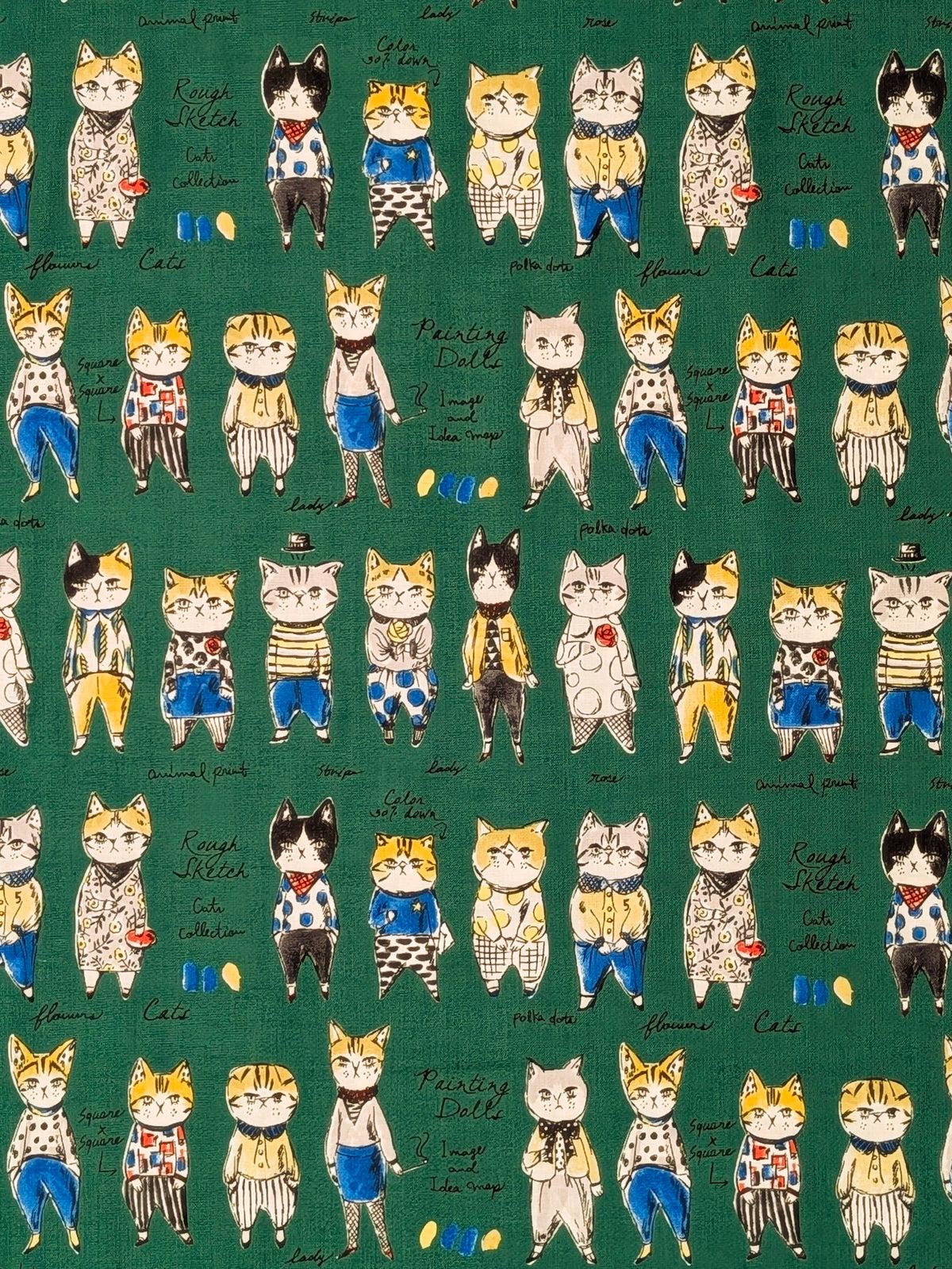 Yuwa - Concept Cats Cotton Shirting Fabric - Green