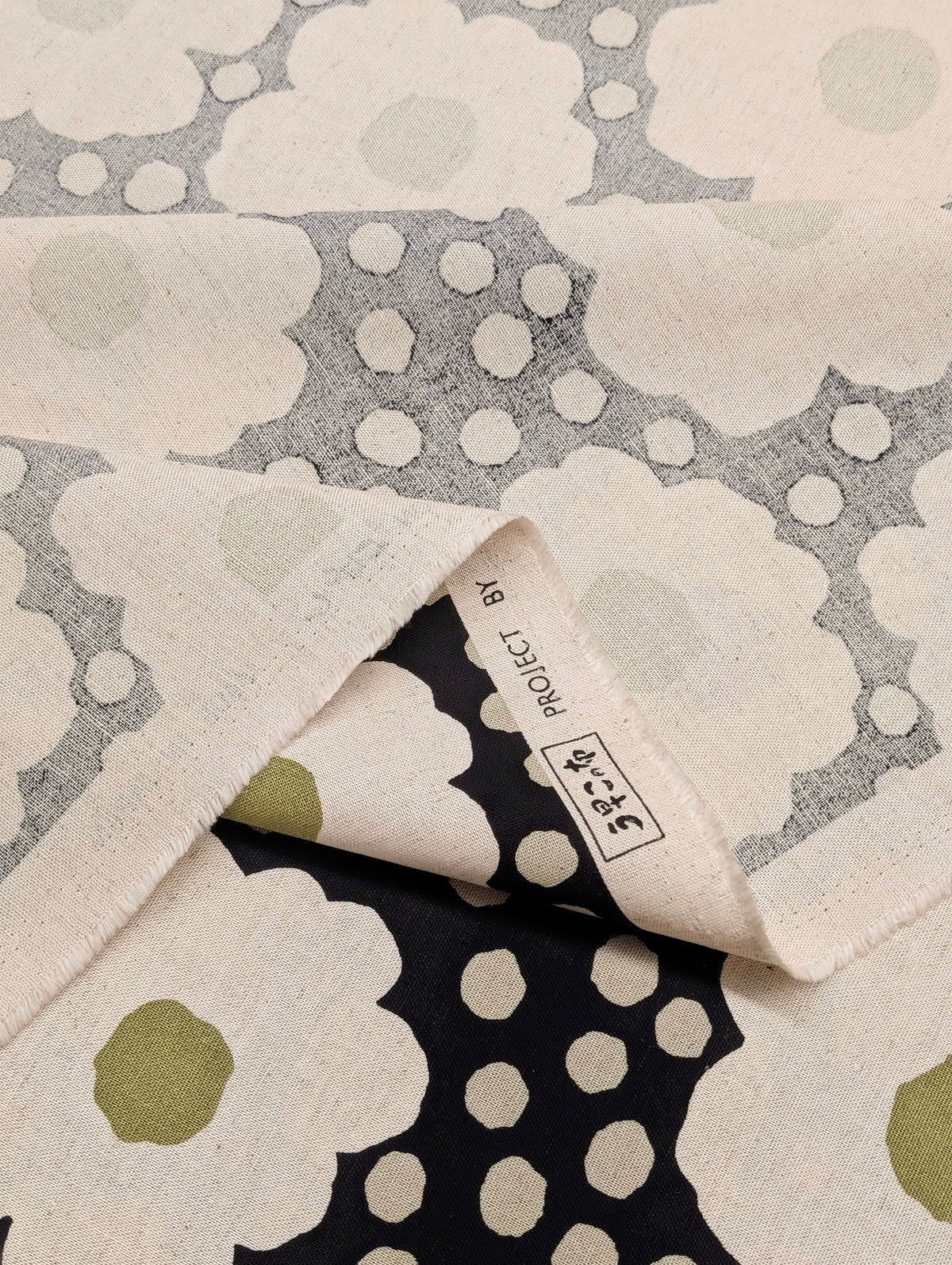 Kobayashi - Big Daisies & Polka Dots Cotton Linen Oxford Canvas Fabric - Black & White