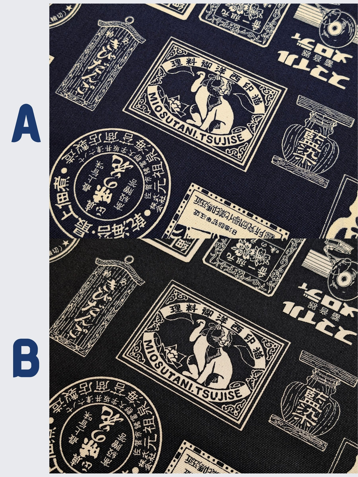 Kokka - Japanese Labels Cotton Duck Canvas Fabric - Navy & White