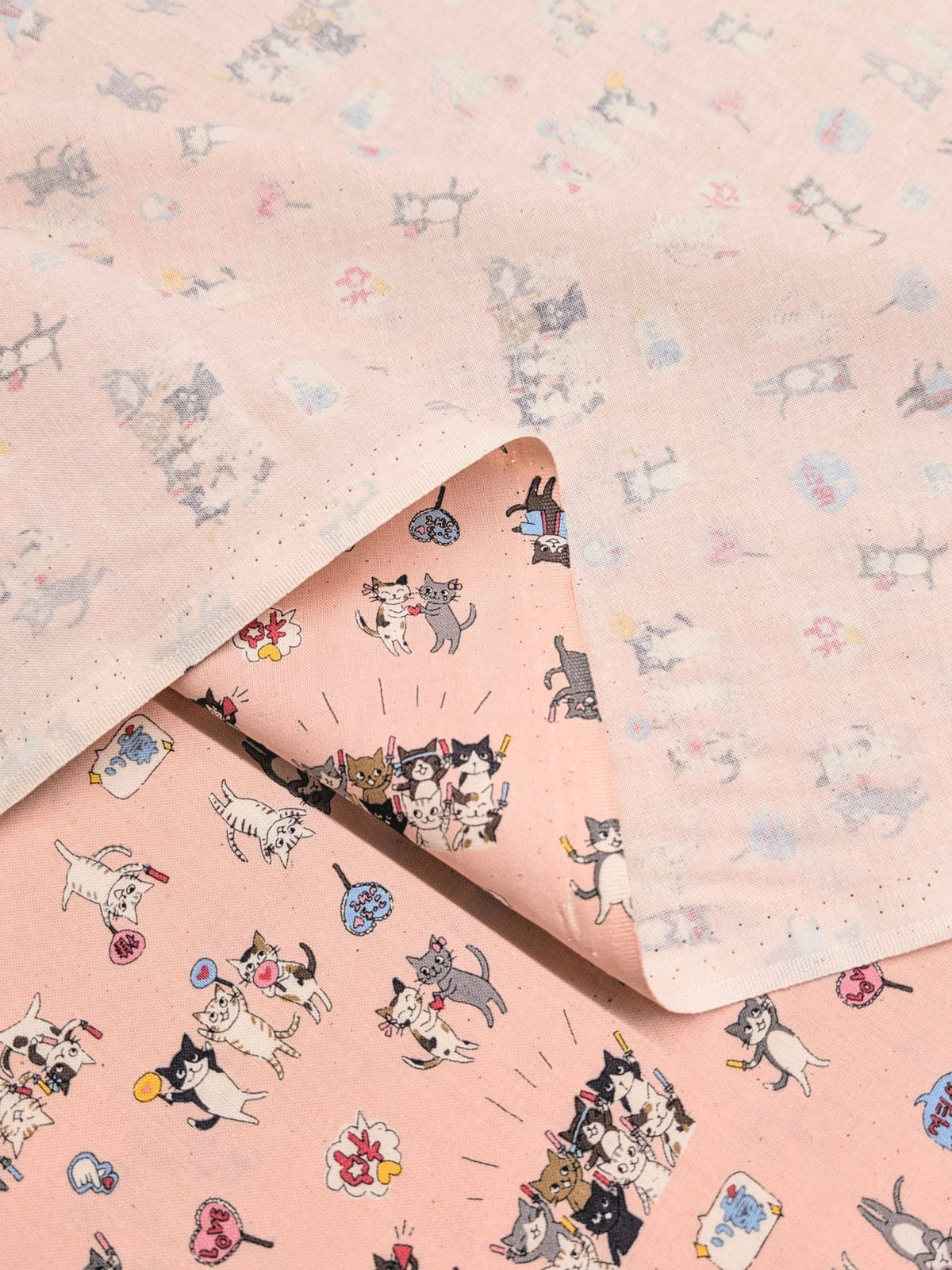 Kokka - Kitties In Love Cotton Sheeting Fabric - Pink