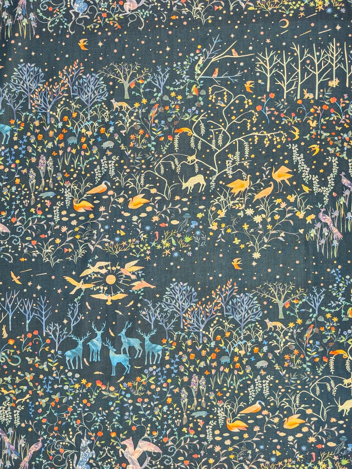 Kokka - mumea Mystical Forest Cotton Sheeting Fabric - Blue