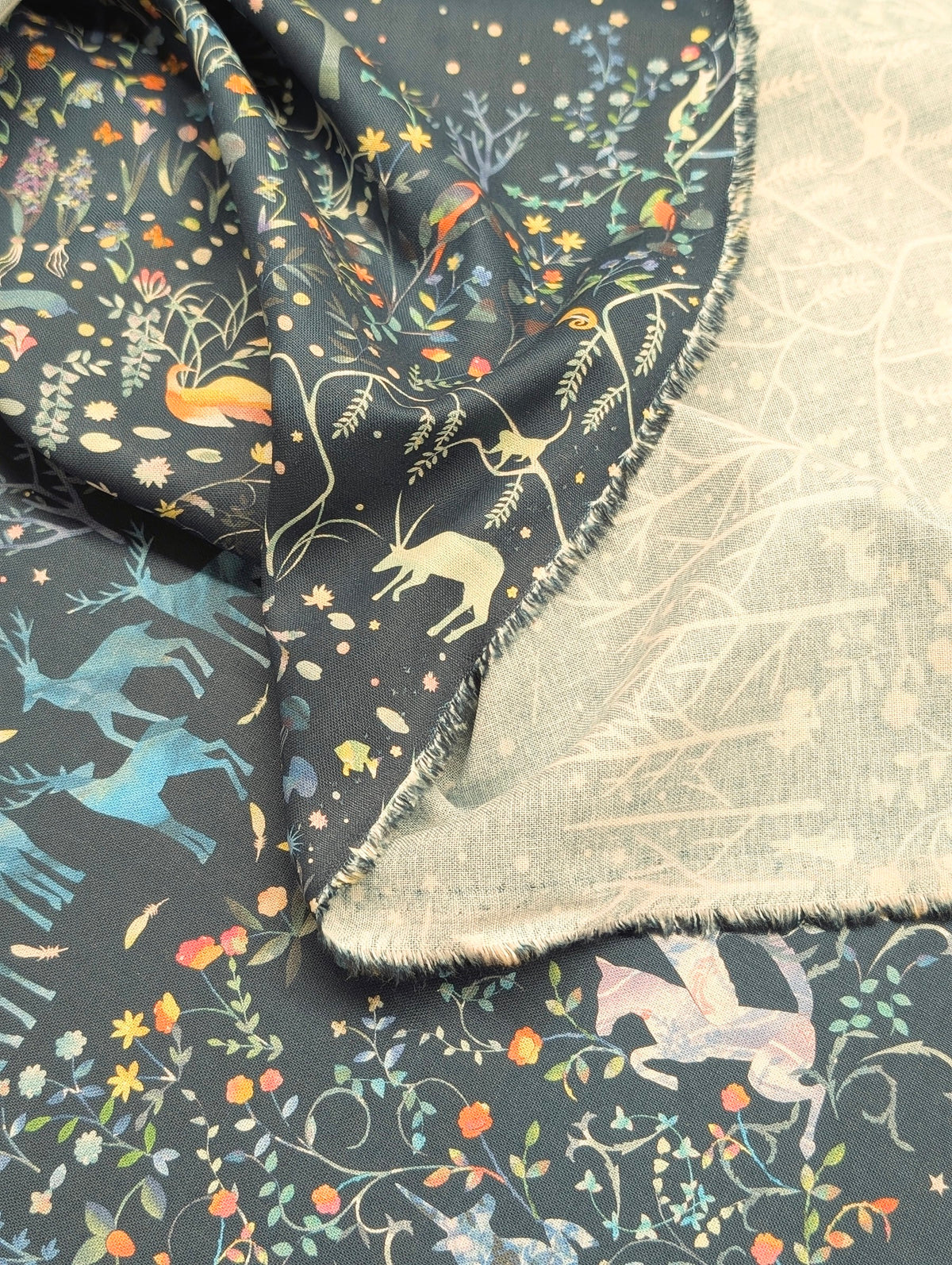 Kokka - mumea Mystical Forest Cotton Sheeting Fabric - Blue