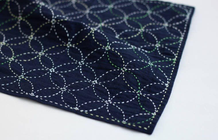 Yokota - Seigaiha Waves Cotton Sashiko Fukin Sampler Cloth - Navy