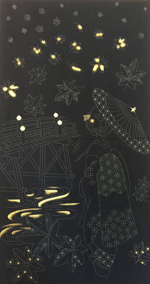 Orimono Imports - Geisha Maiko and Bridge Sashiko Washout Fabric Panel