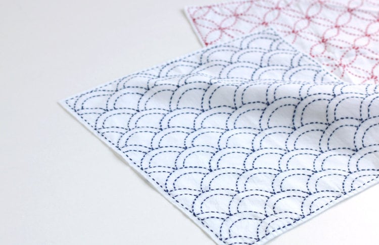 Daruma - Cross Flower Cotton Sashiko Fukin Sampler Cloth - White