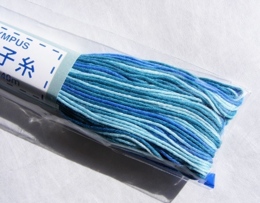 Olympus - Cotton Sashiko Thread 20m Skein - Color #72 Variegated Ocean Blue Green