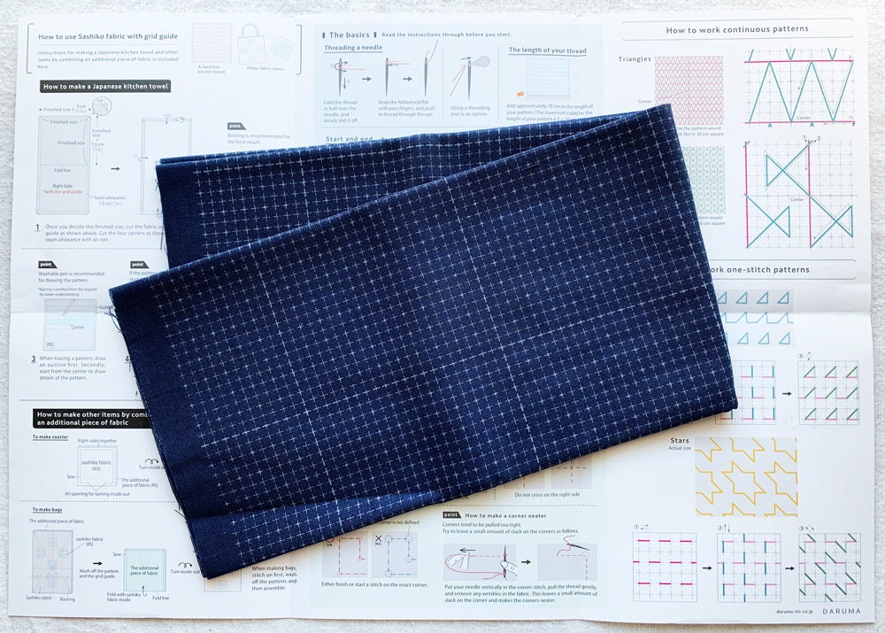 Daruma - Cotton Sashiko Grid Cloth - Navy