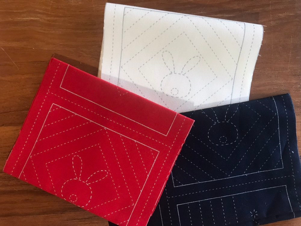 Orimono Imports - Sashiko Coaster/Quilt Blocks Set with Printed Washout Design