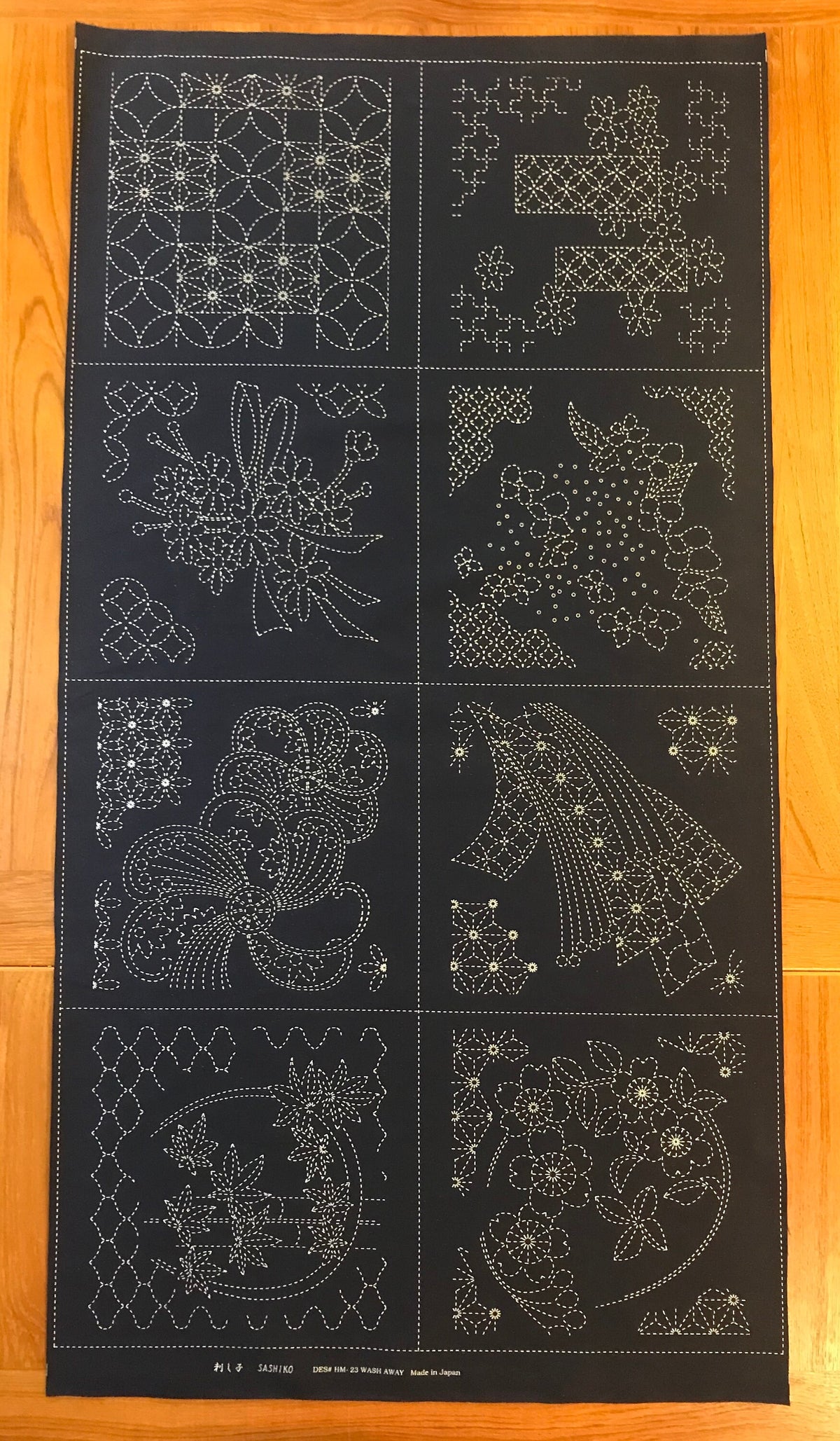 Orimono Imports - 8 Traditional Blocks Sashiko Washout Fabric Panel