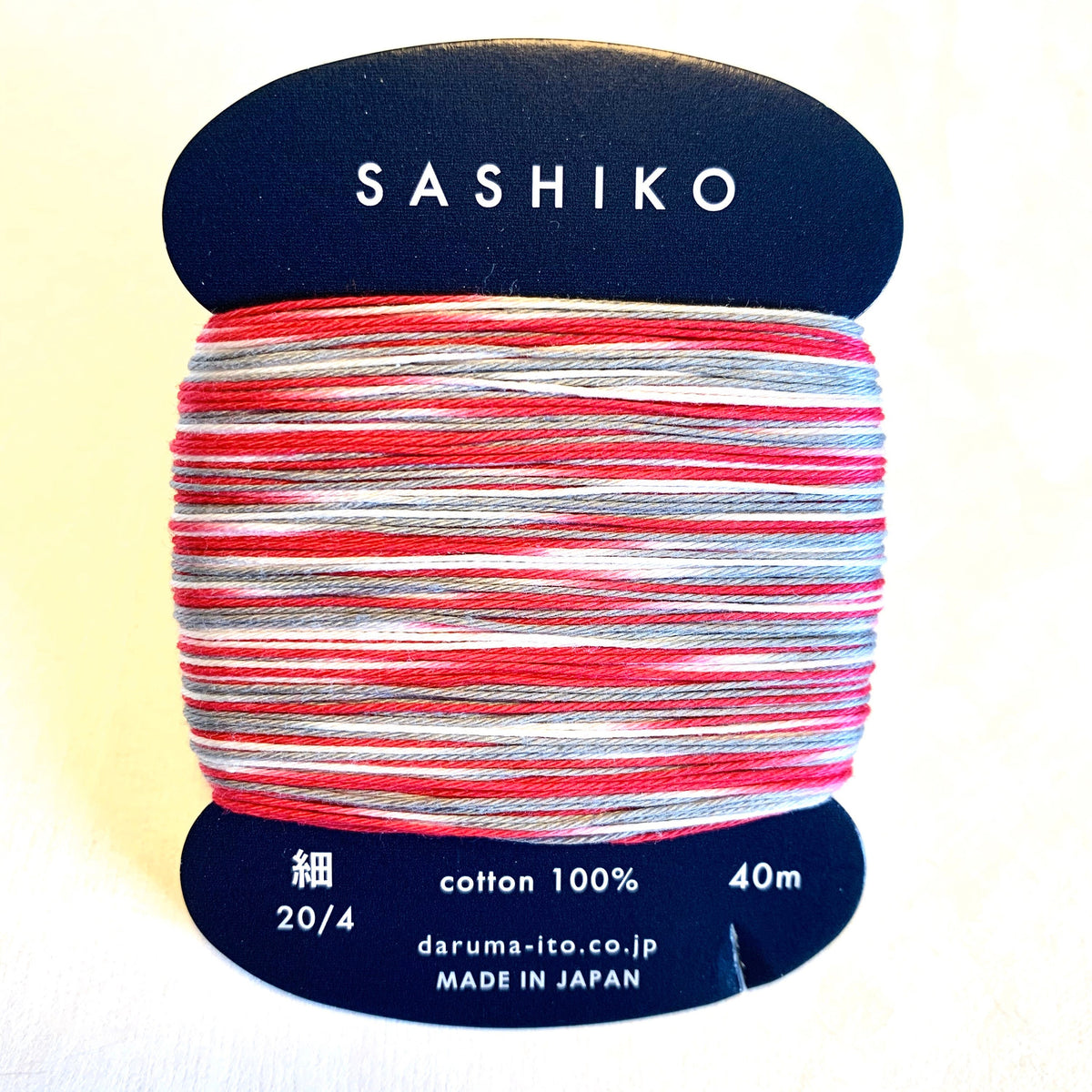 Daruma - Cotton Sashiko Thread 40m Card 20/4 - #403 Variegated Red White and Gray