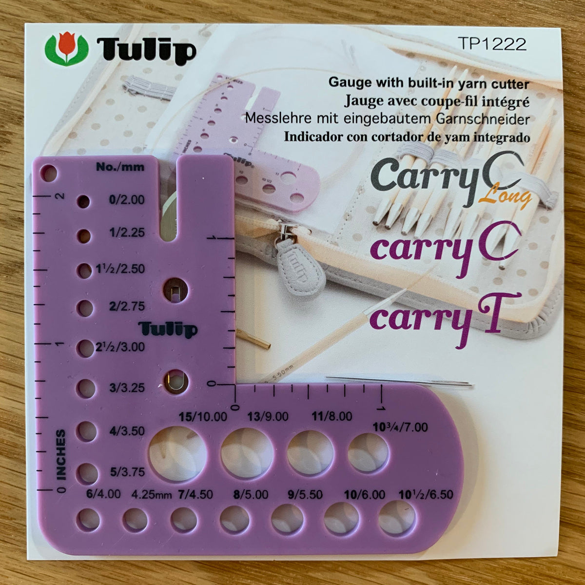 Tulip - Knitting Needle Gauge with Built-in Yarn Cutter - Purple
