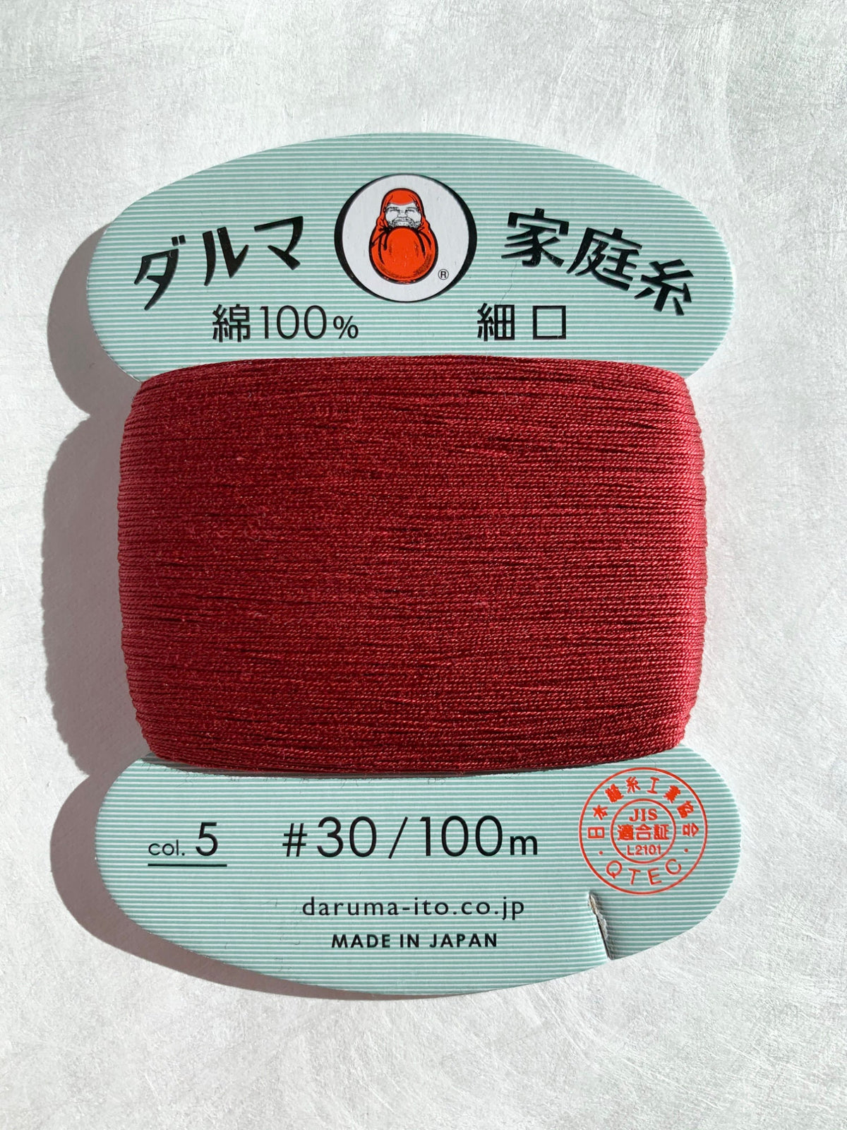Daruma - Cotton Hand Sewing Thread Size #30 100m Card - Color #5 Cranberry Red