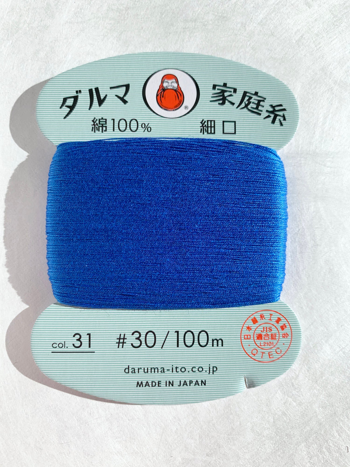 Daruma - Cotton Hand Sewing Thread Size #30 100m Card - Color #31 Royal Blue