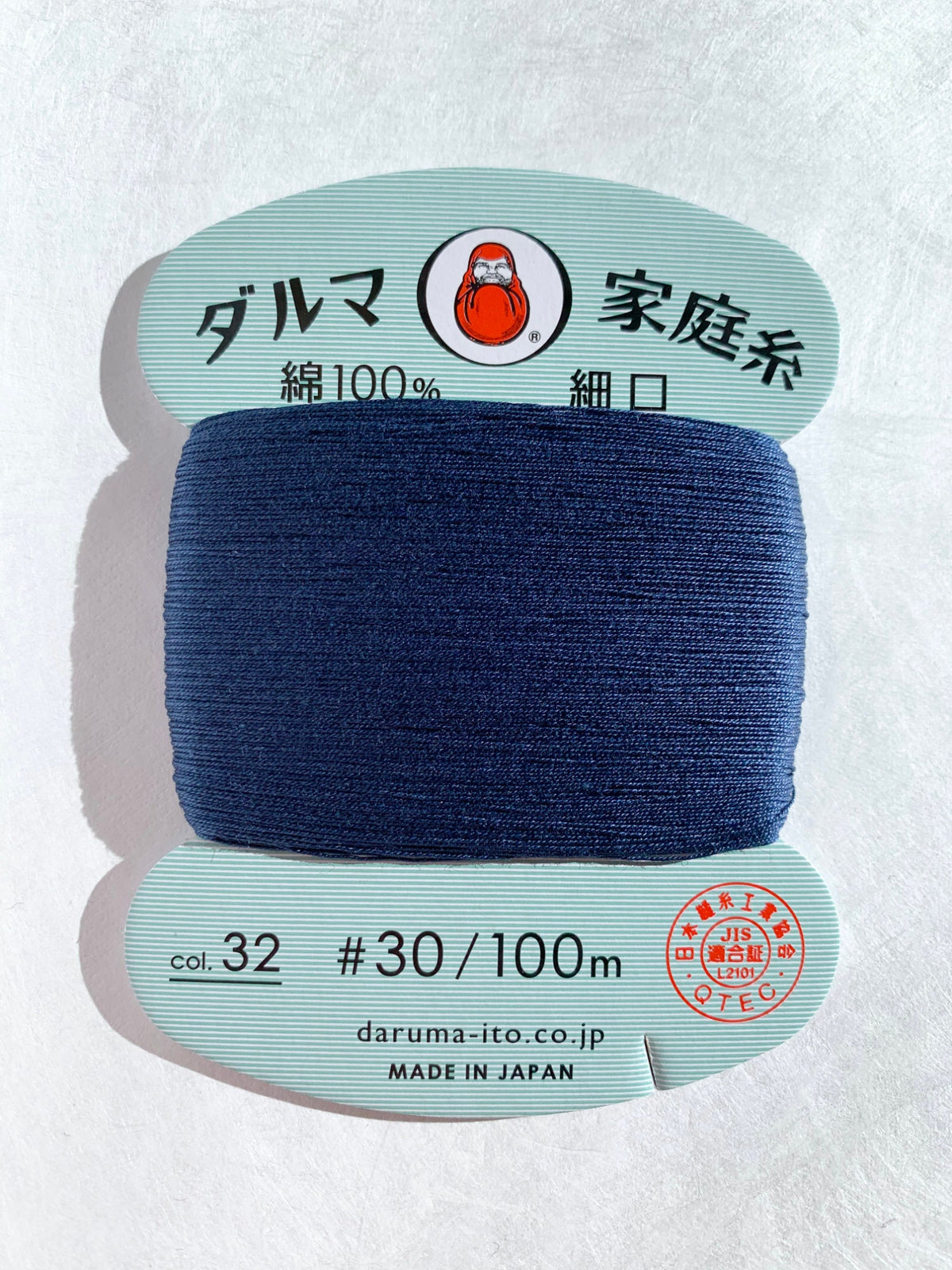 Daruma - Cotton Hand Sewing Thread Size #30 100m Card - Color #32 Indigo Blue