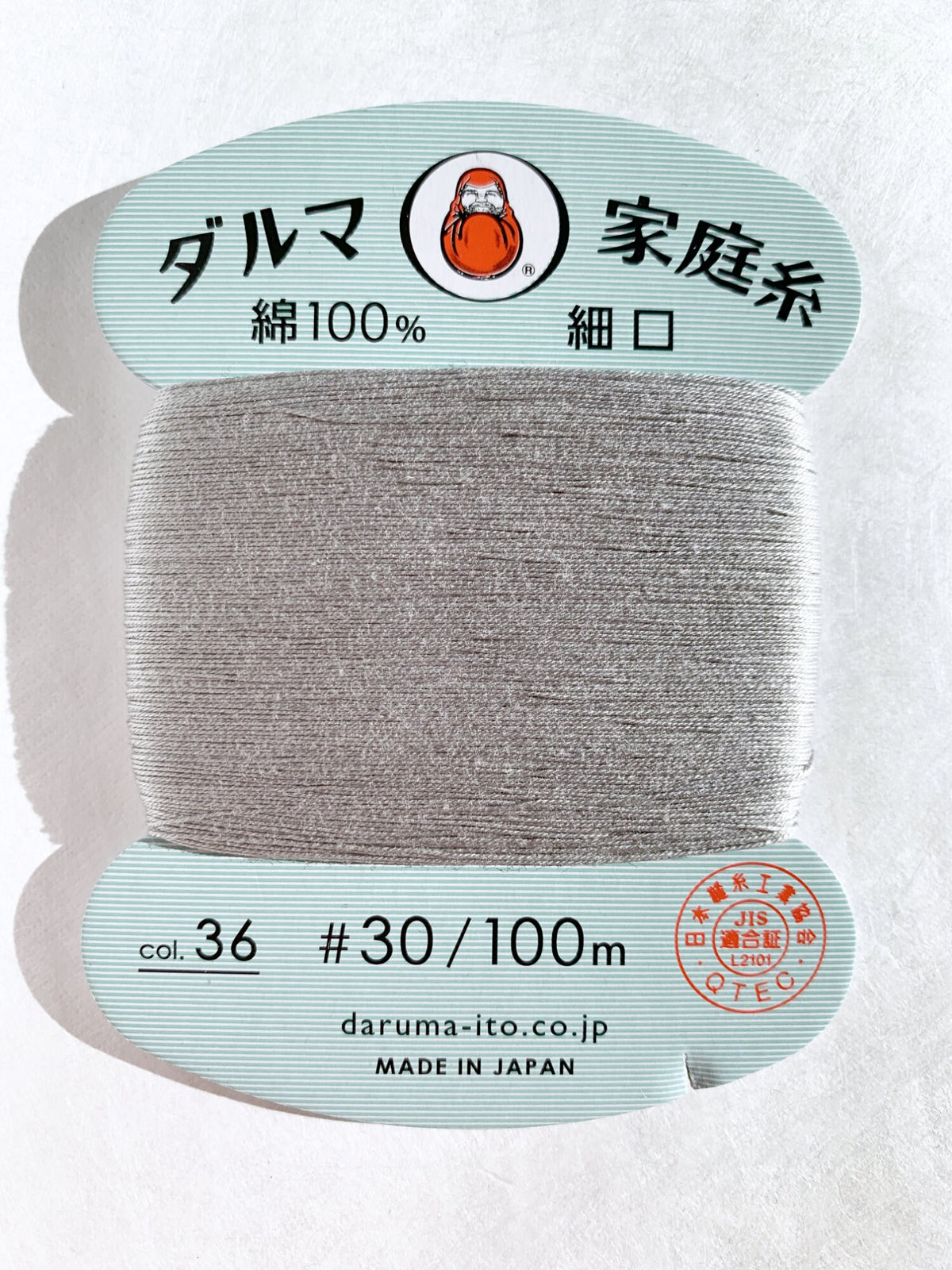 Daruma - Cotton Hand Sewing Thread Size #30 100m Card - Color #36 Silver Gray