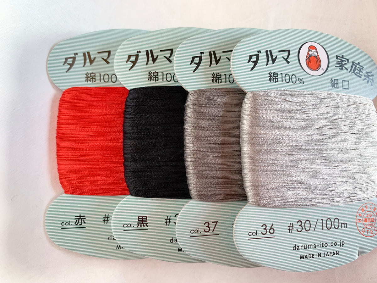 Daruma - Cotton Hand Sewing Thread Size #30 100m Card - Color Kuro Black
